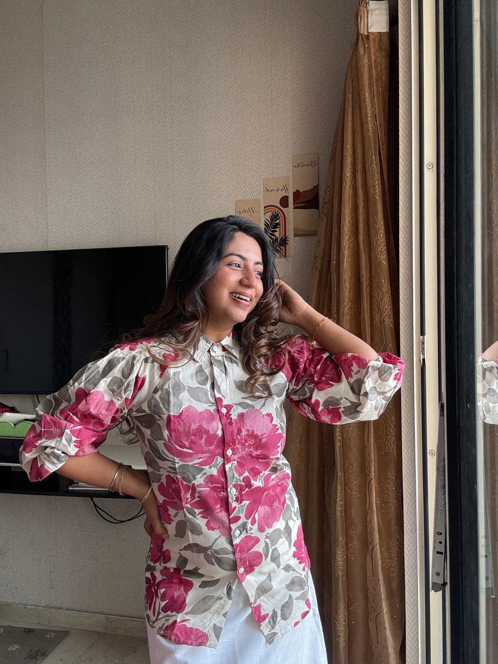 Classic Pink Floral Print Shirt