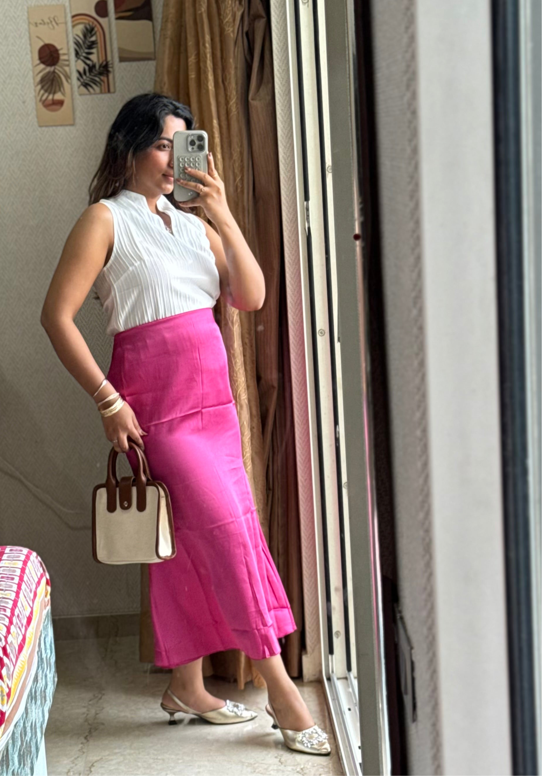 PINK SATIN SKIRT