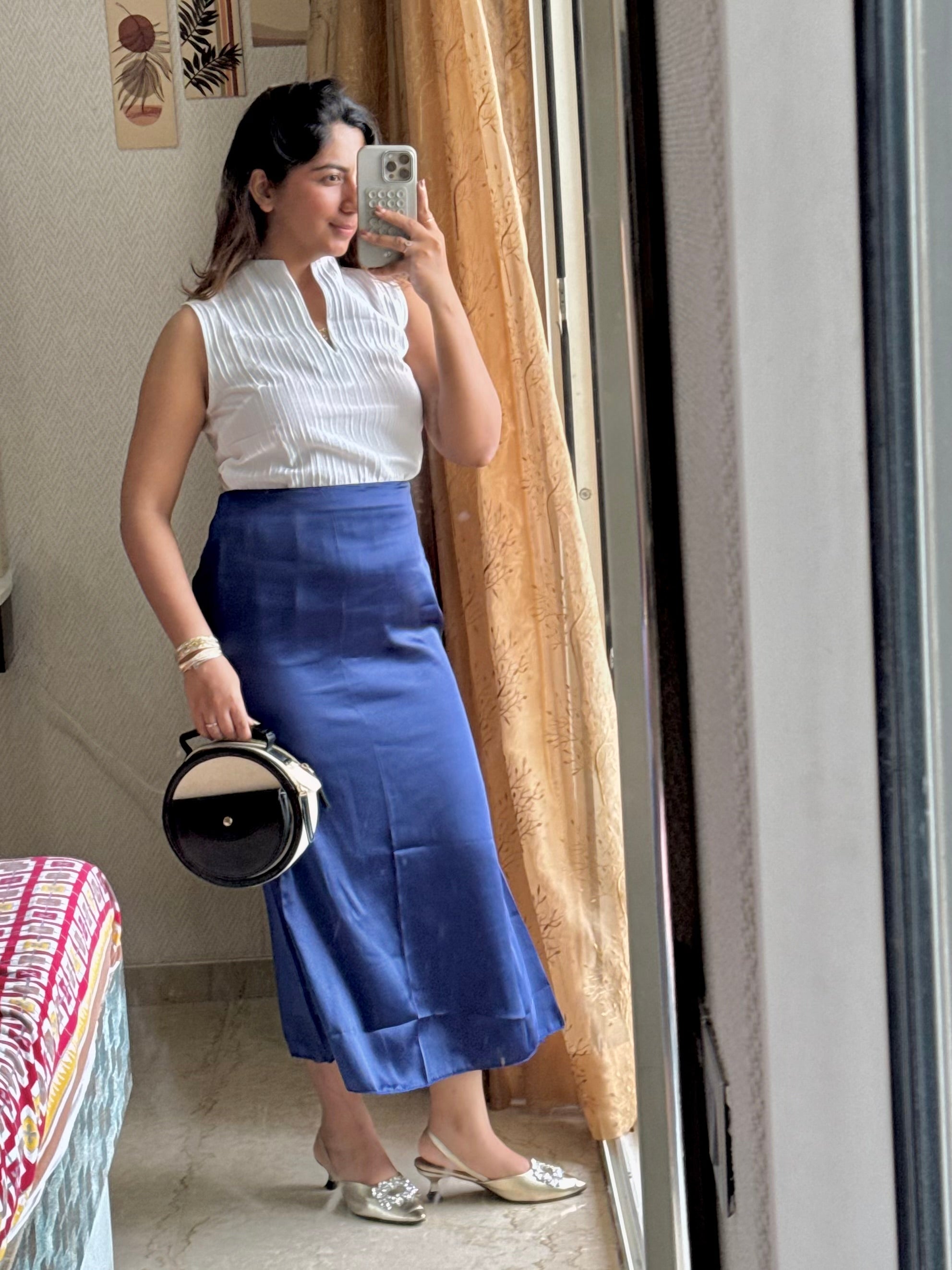 NAVY BLUE SATIN SKIRT