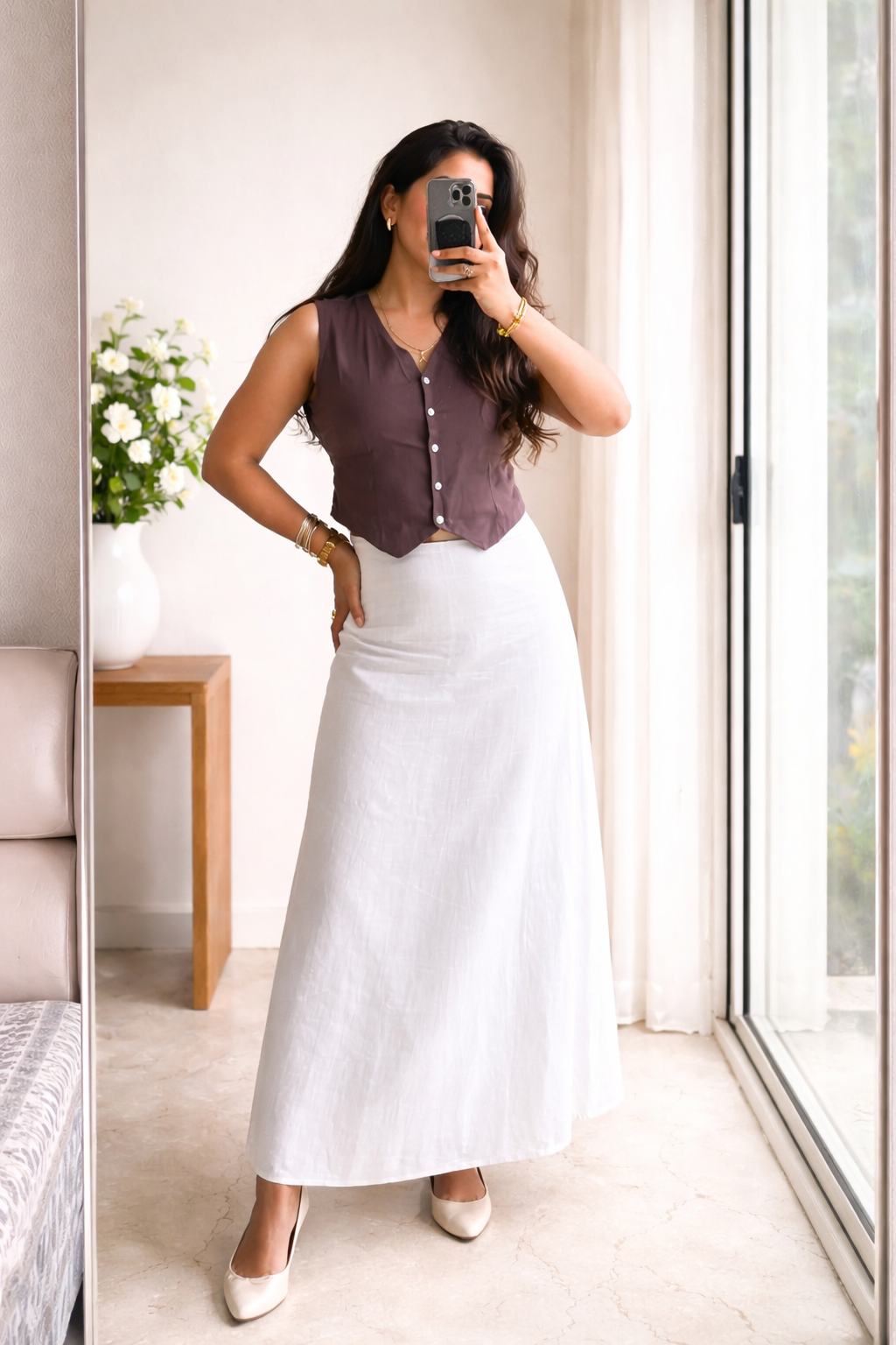 DIVA SKIRT SHIRT SET (WHITE & BLUE)