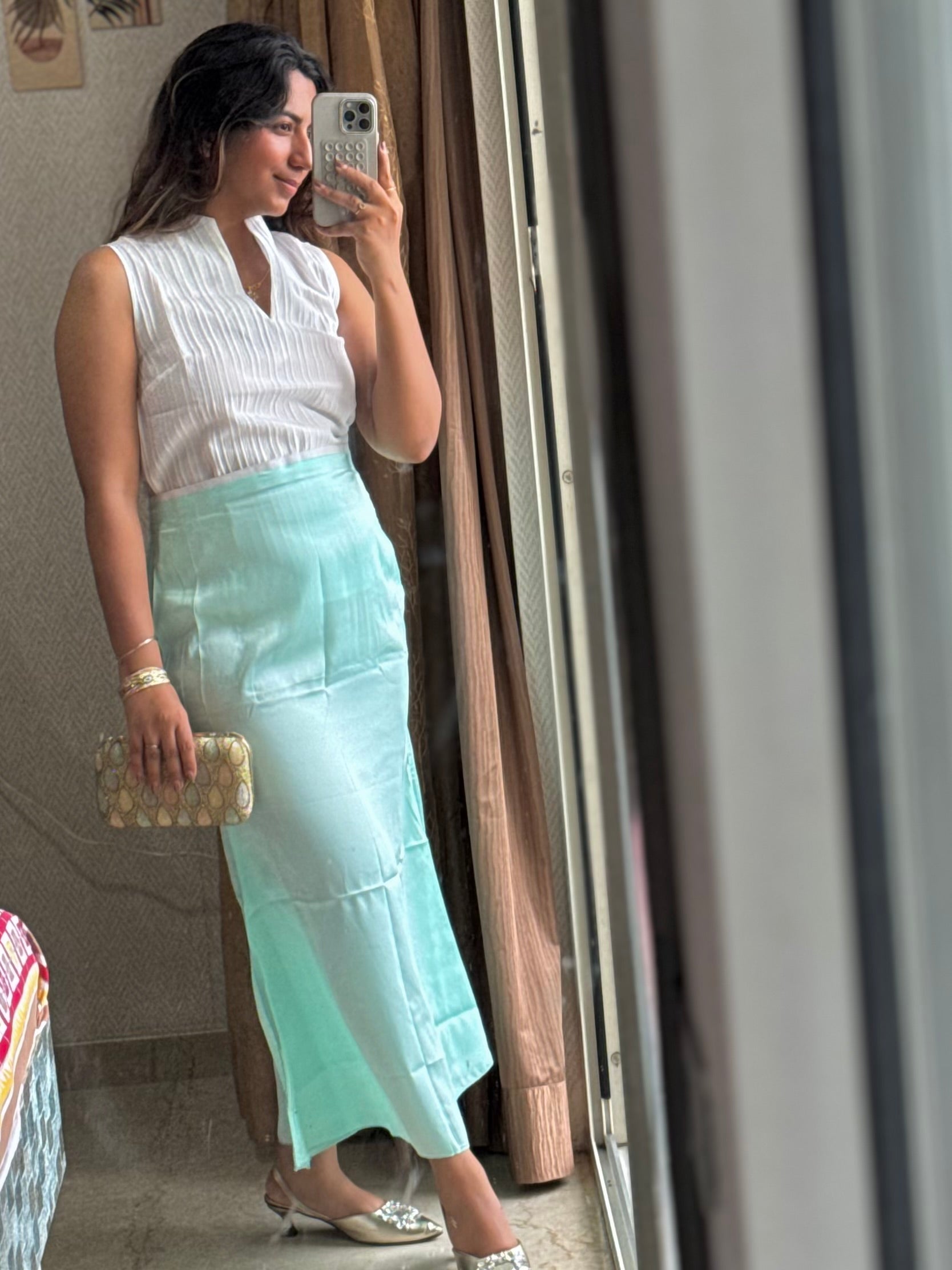 AQUA BLUE SATIN SKIRT