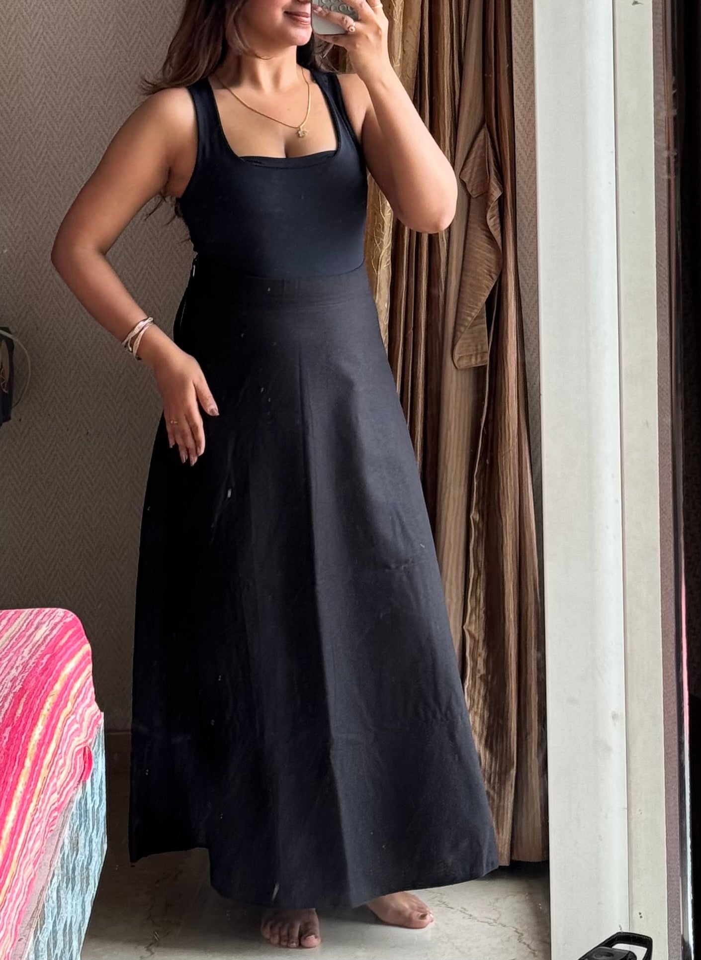 Premium Cotton Black Skirt with Lining