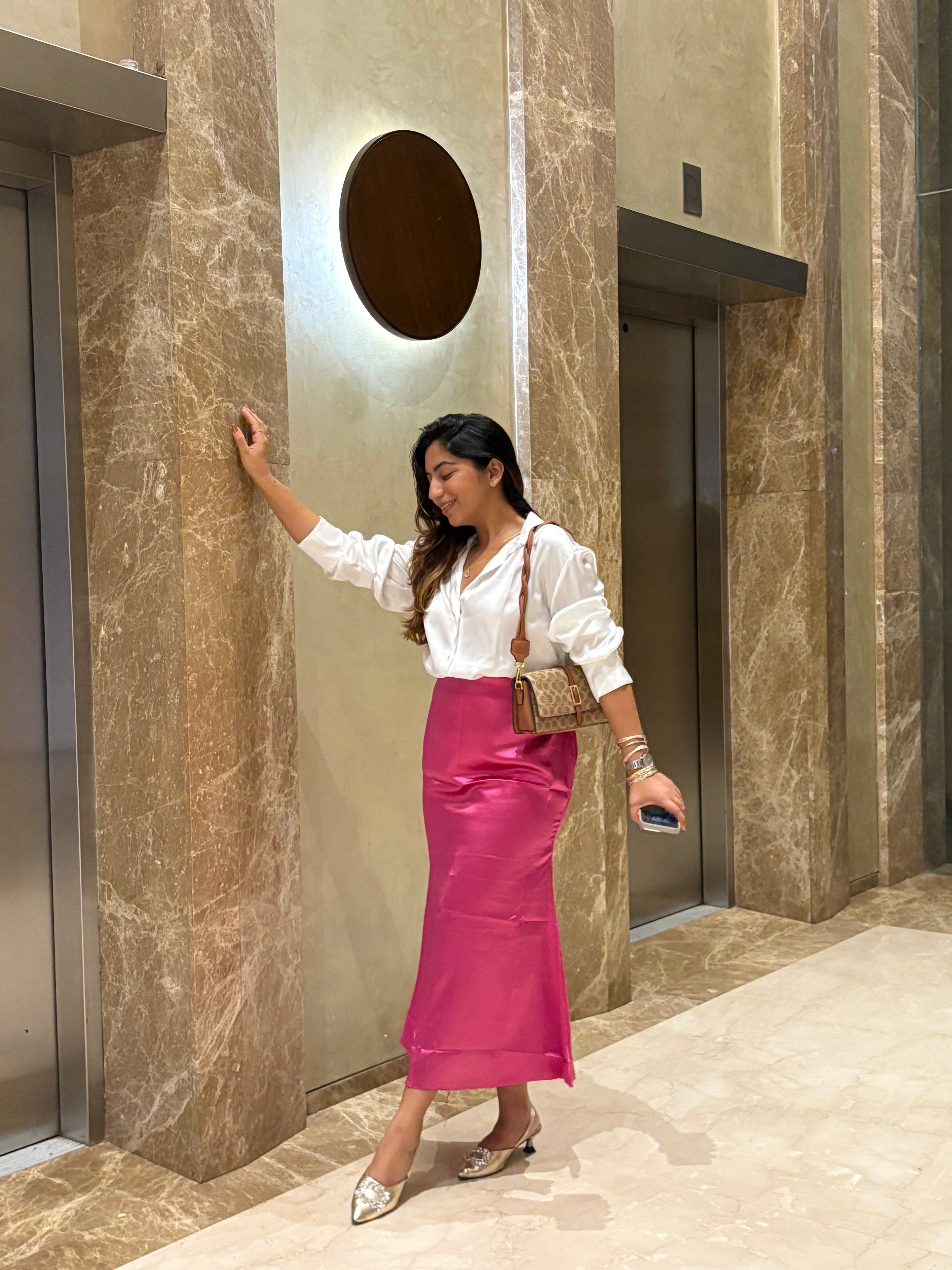 PINK SATIN SKIRT