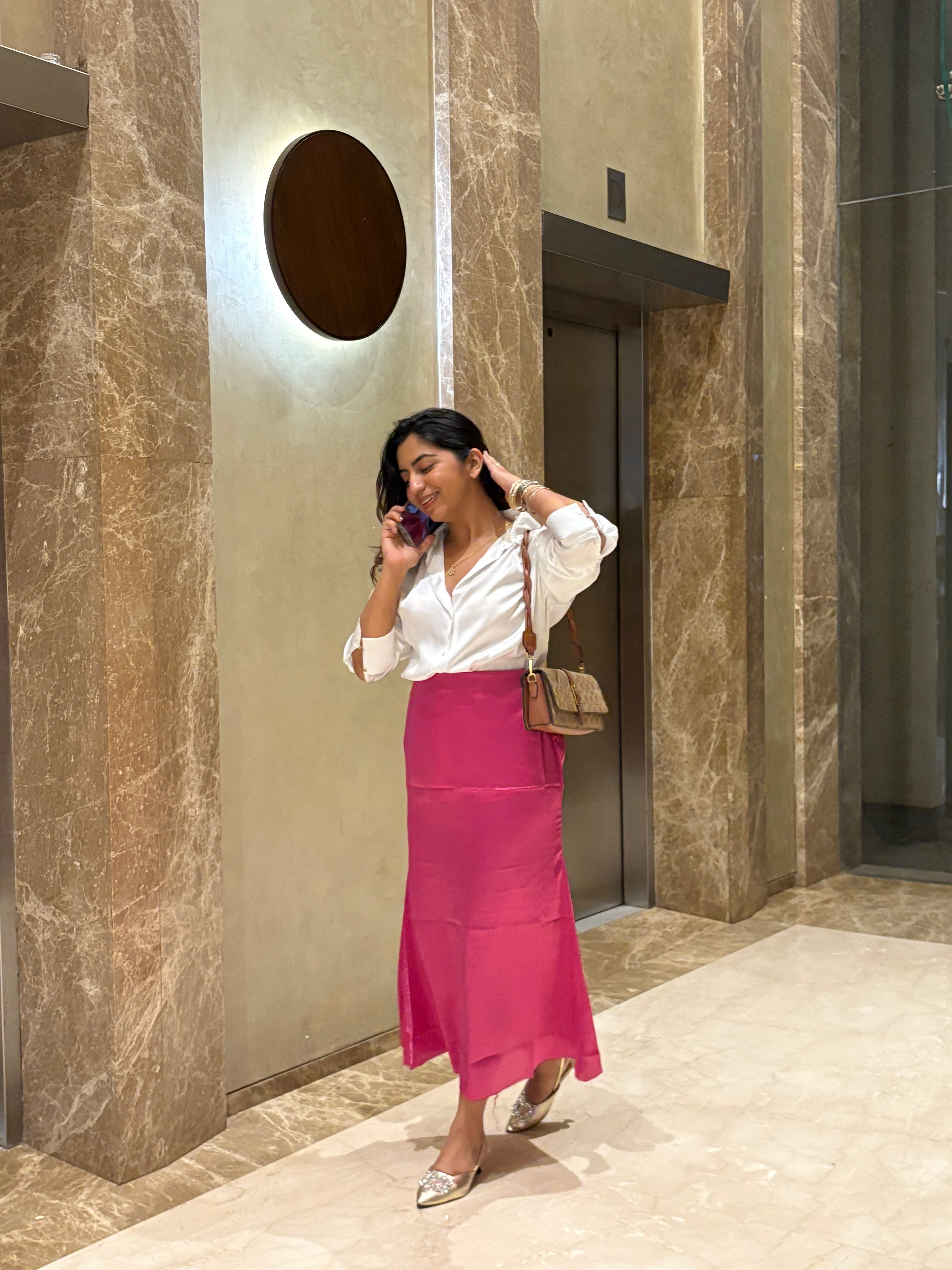 PINK SATIN SKIRT