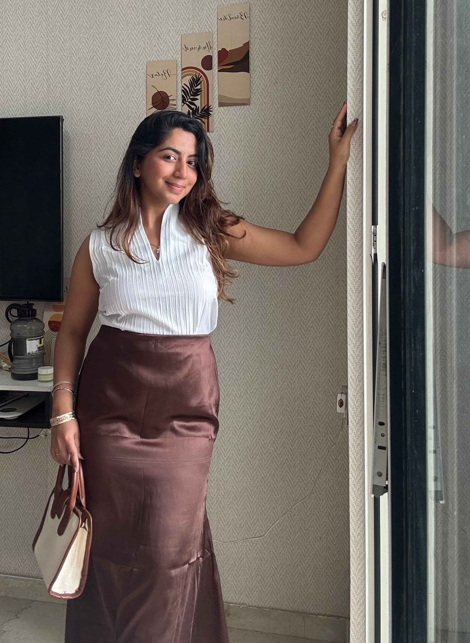 BROWN SATIN SKIRT