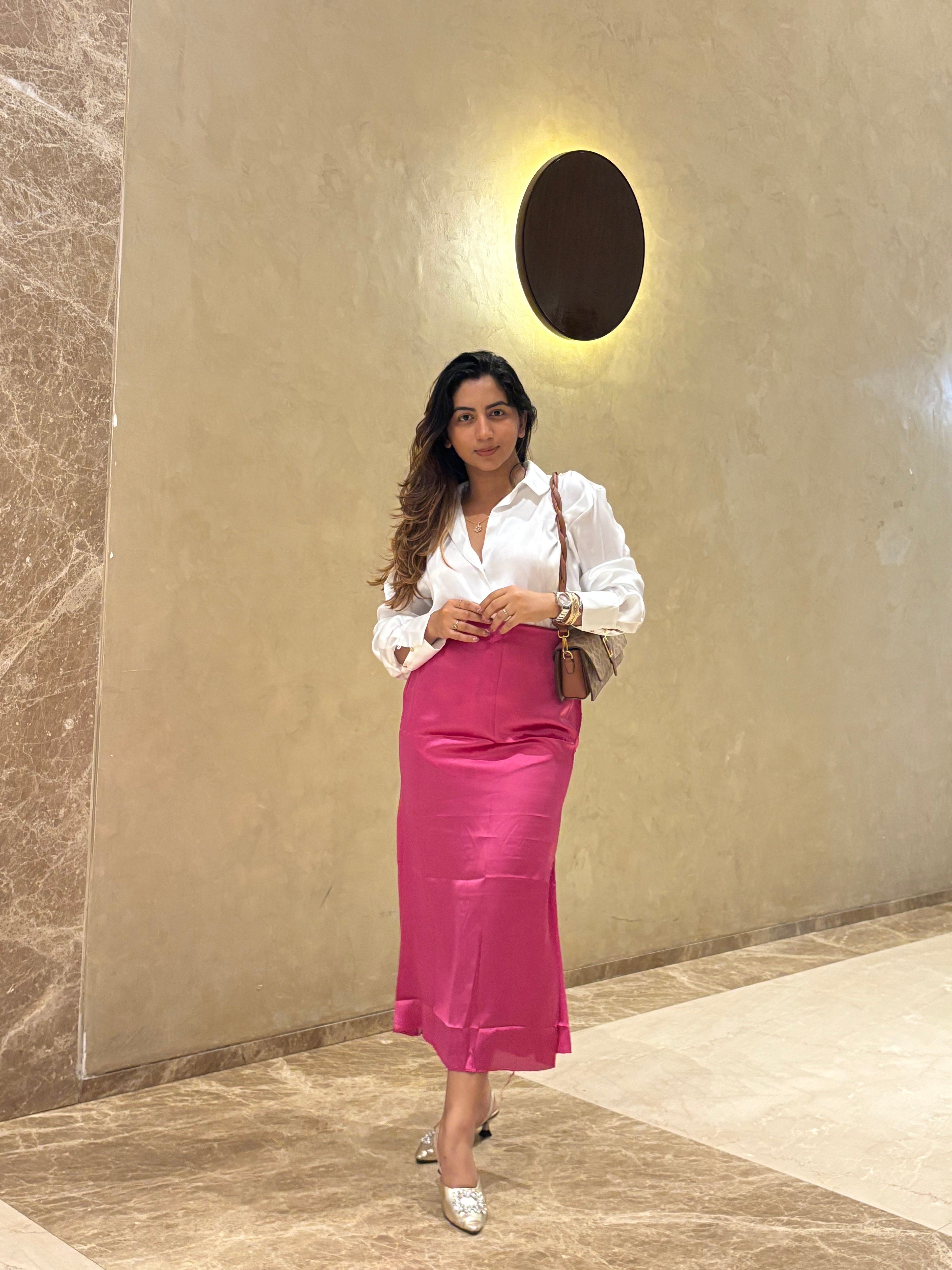 PINK SATIN SKIRT