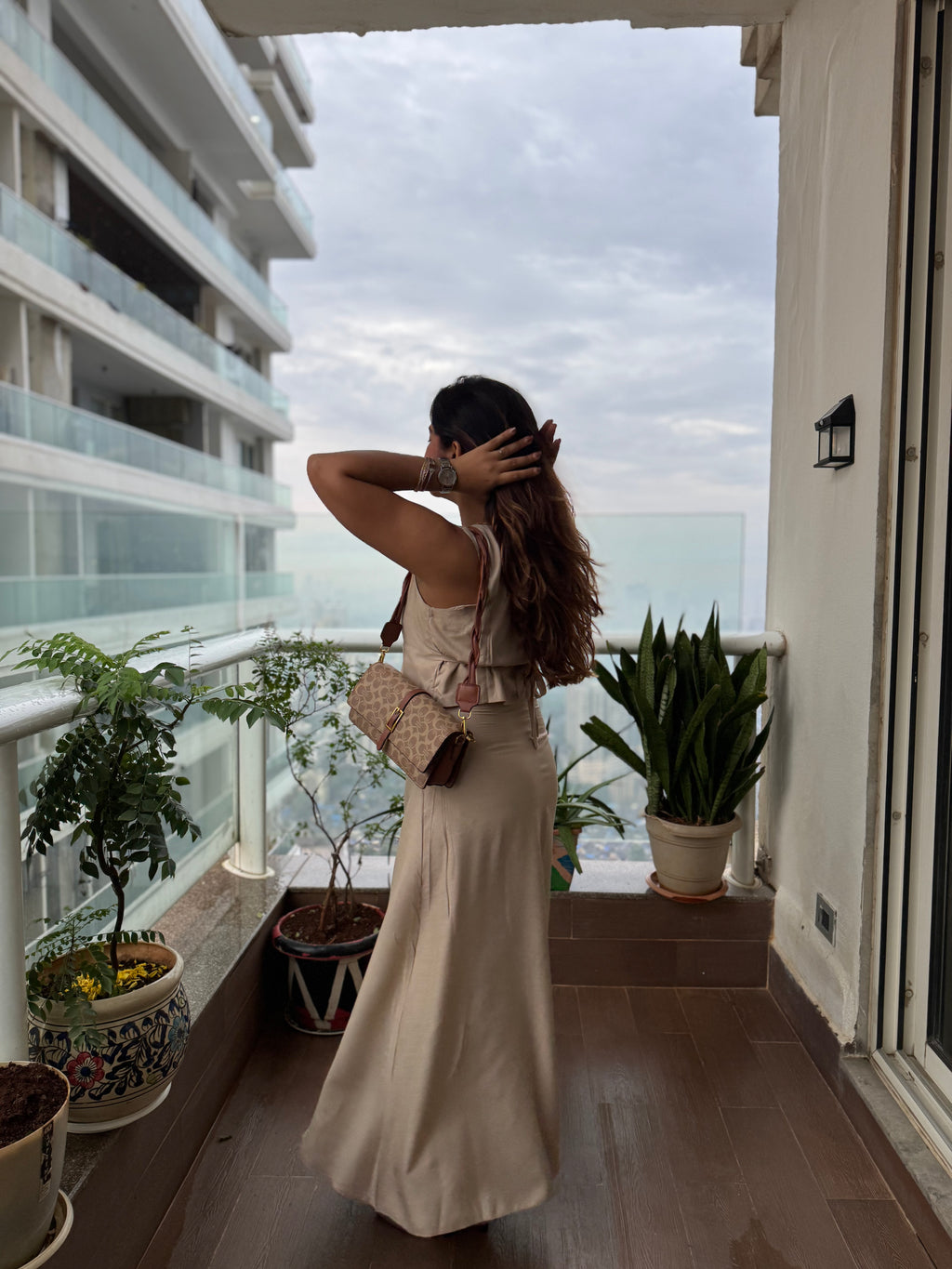 BEIGE SLUB SKIRT COORD SET