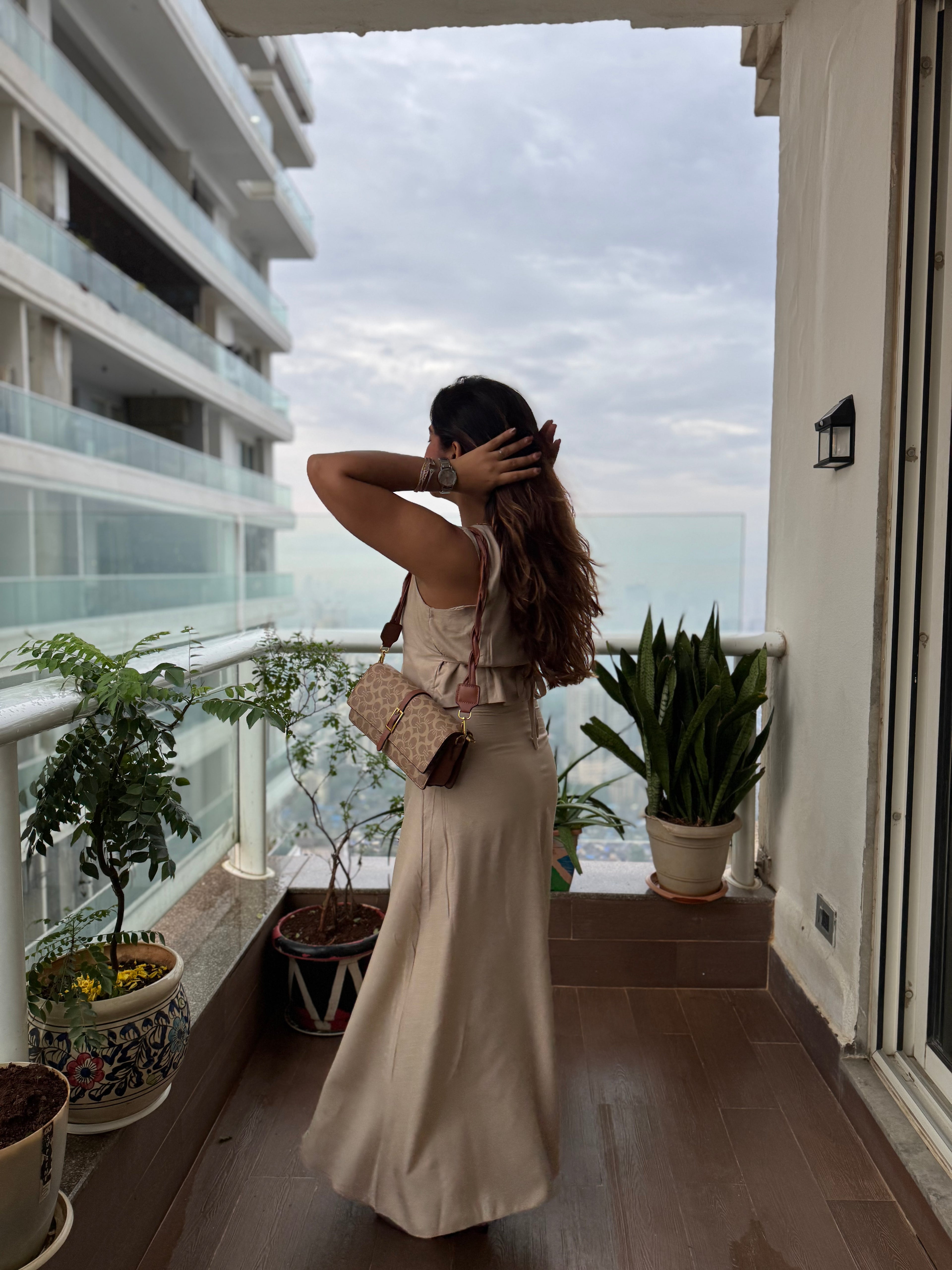 BEIGE SLUB SKIRT COORD SET