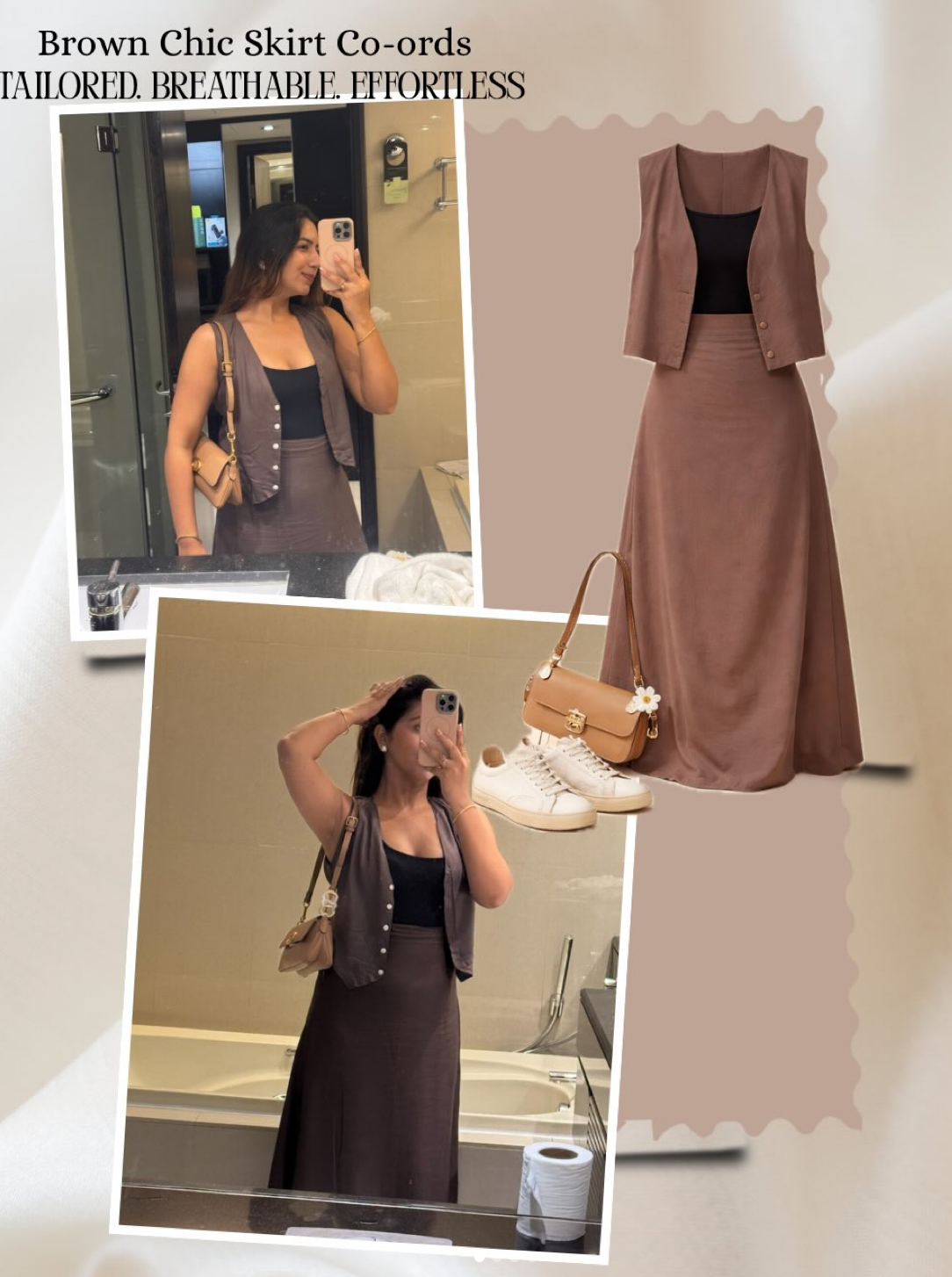CHOCOLATE BROWN SLUB SKIRT COORD SET