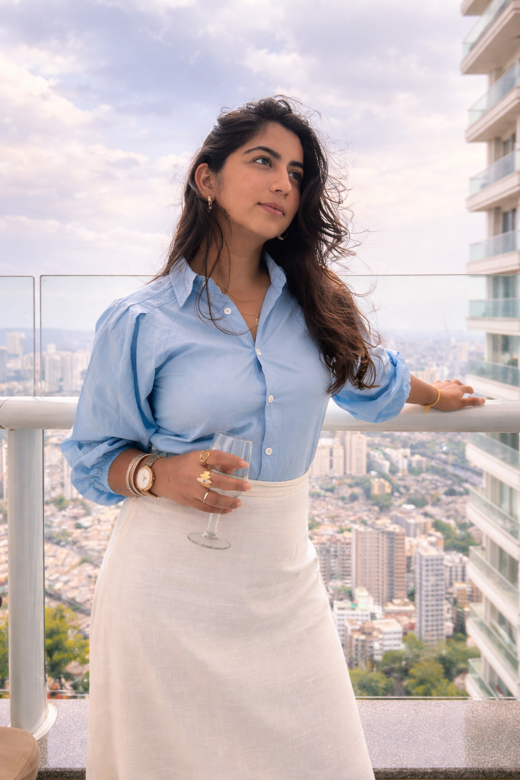DIVA SKIRT SHIRT SET (WHITE & BLUE)