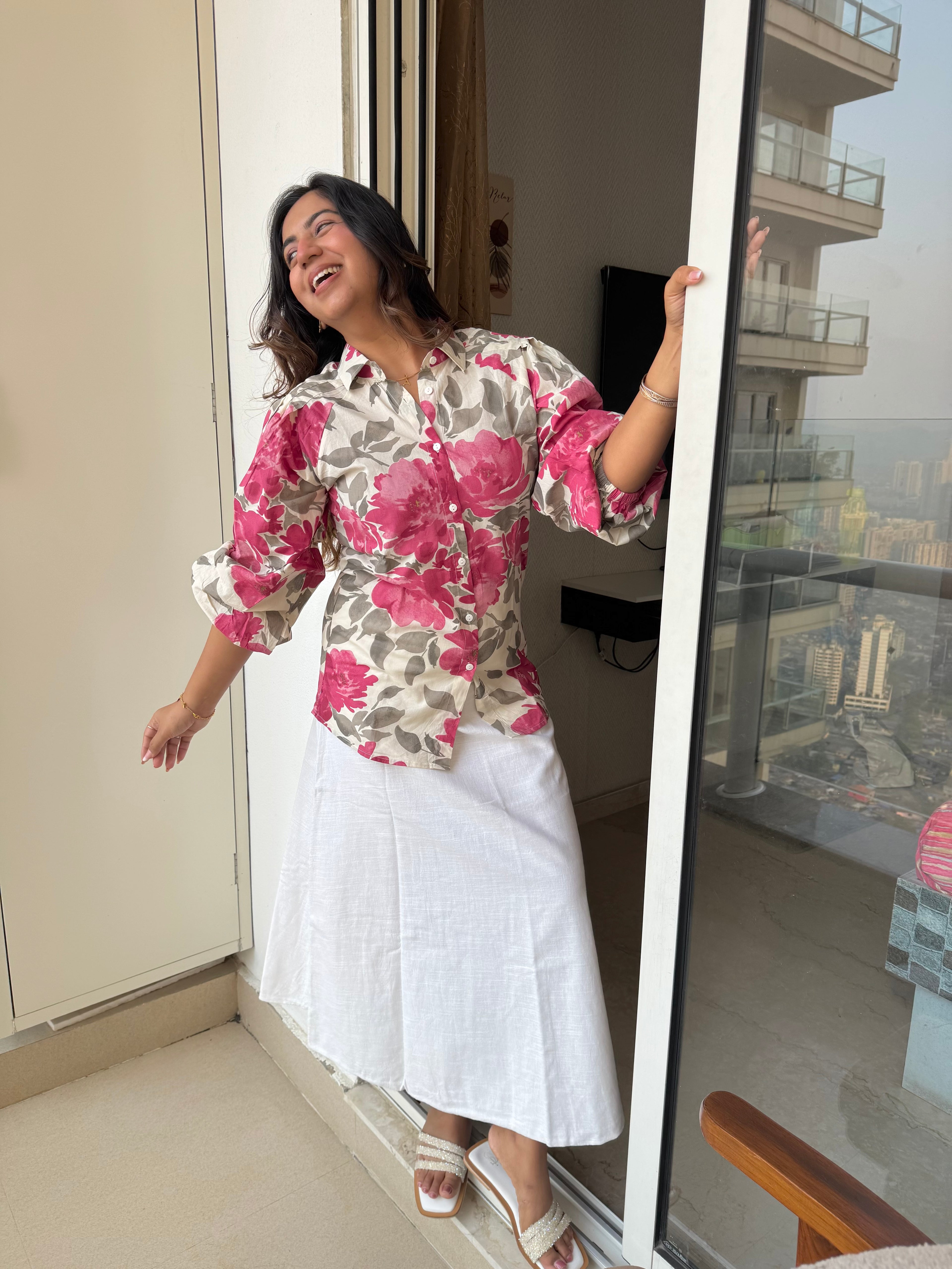 Classic Pink Floral Print Shirt