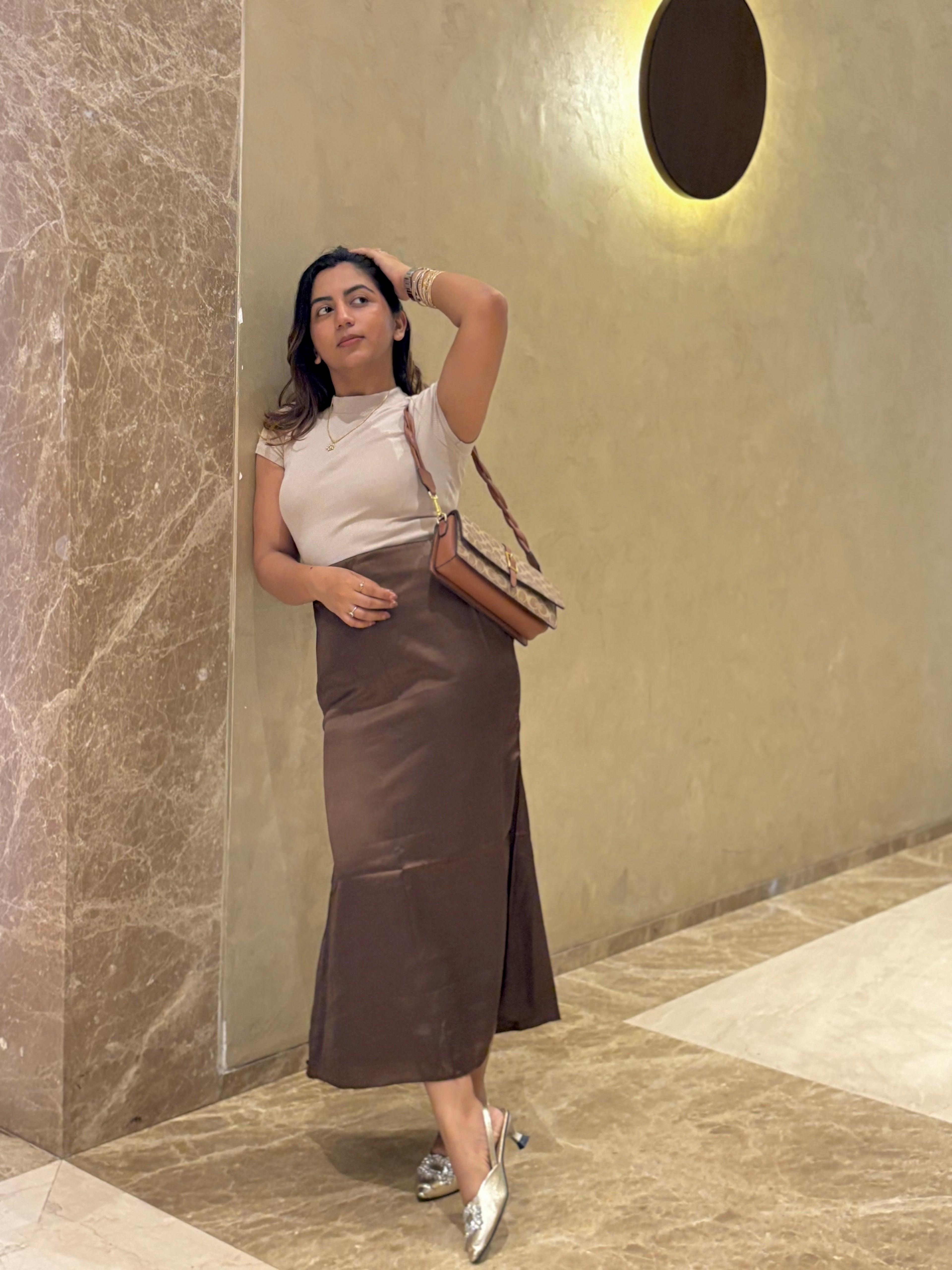 BROWN SATIN SKIRT