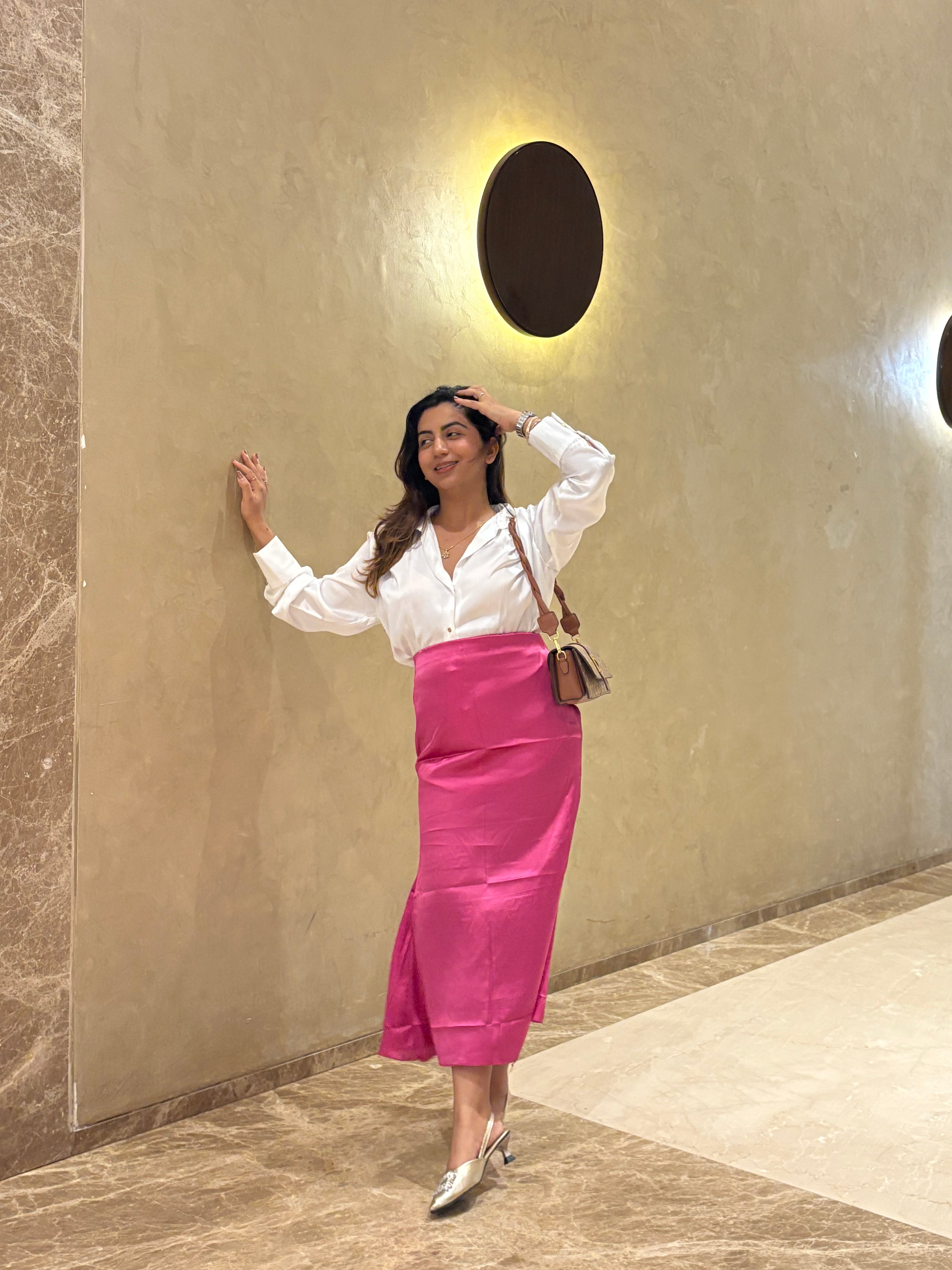 PINK SATIN SKIRT