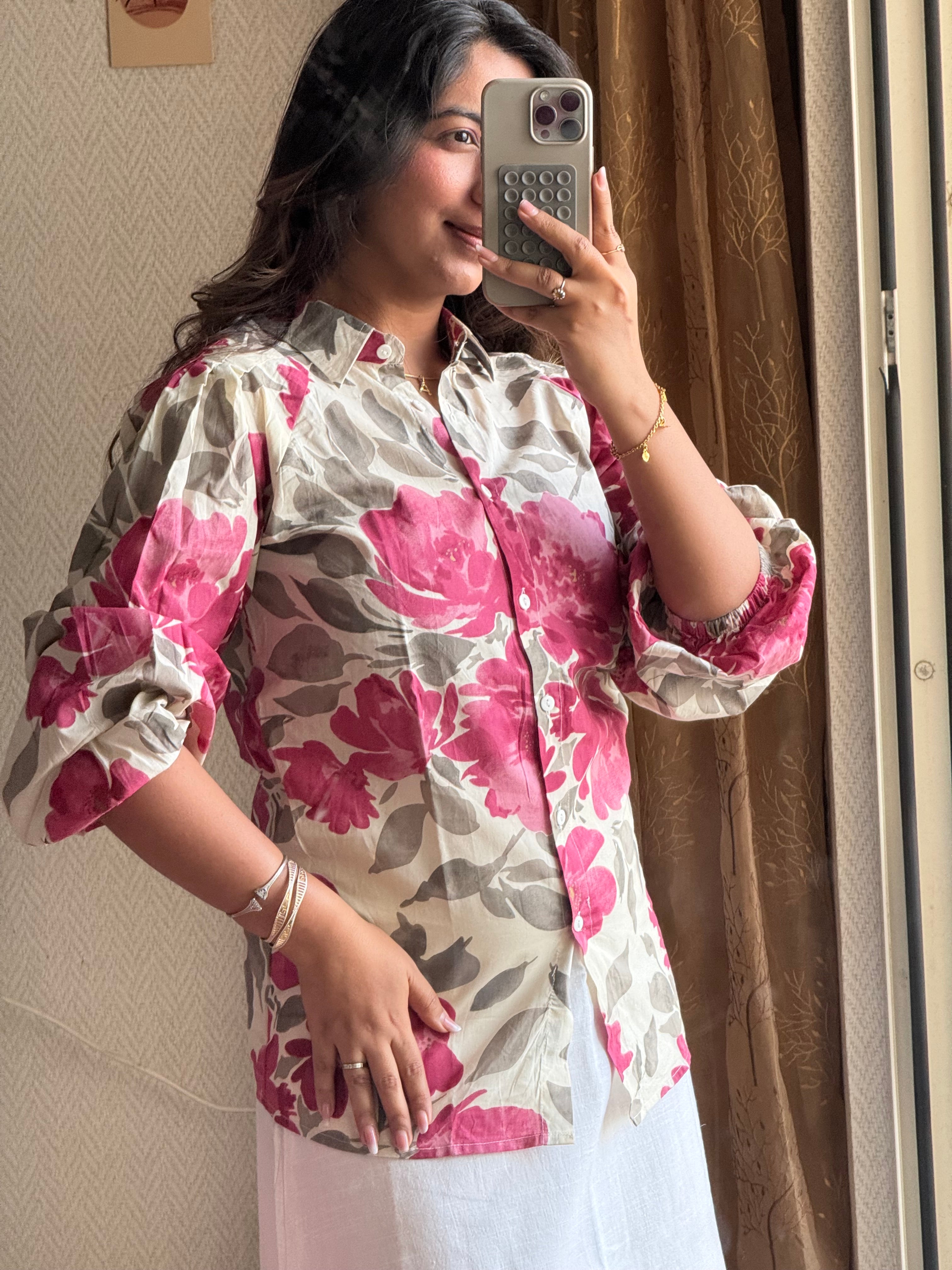 Classic Pink Floral Print Shirt