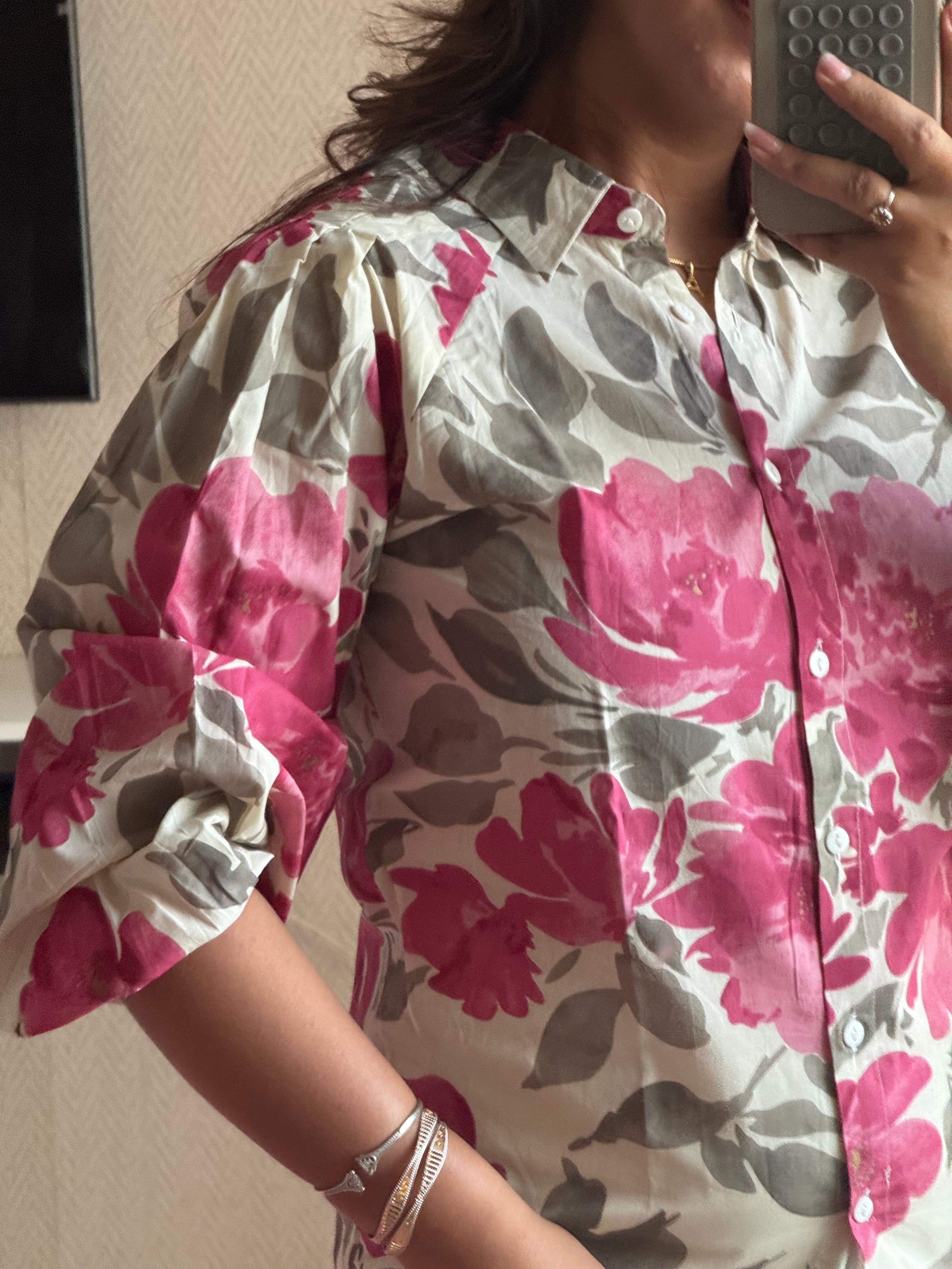 Classic Pink Floral Print Shirt
