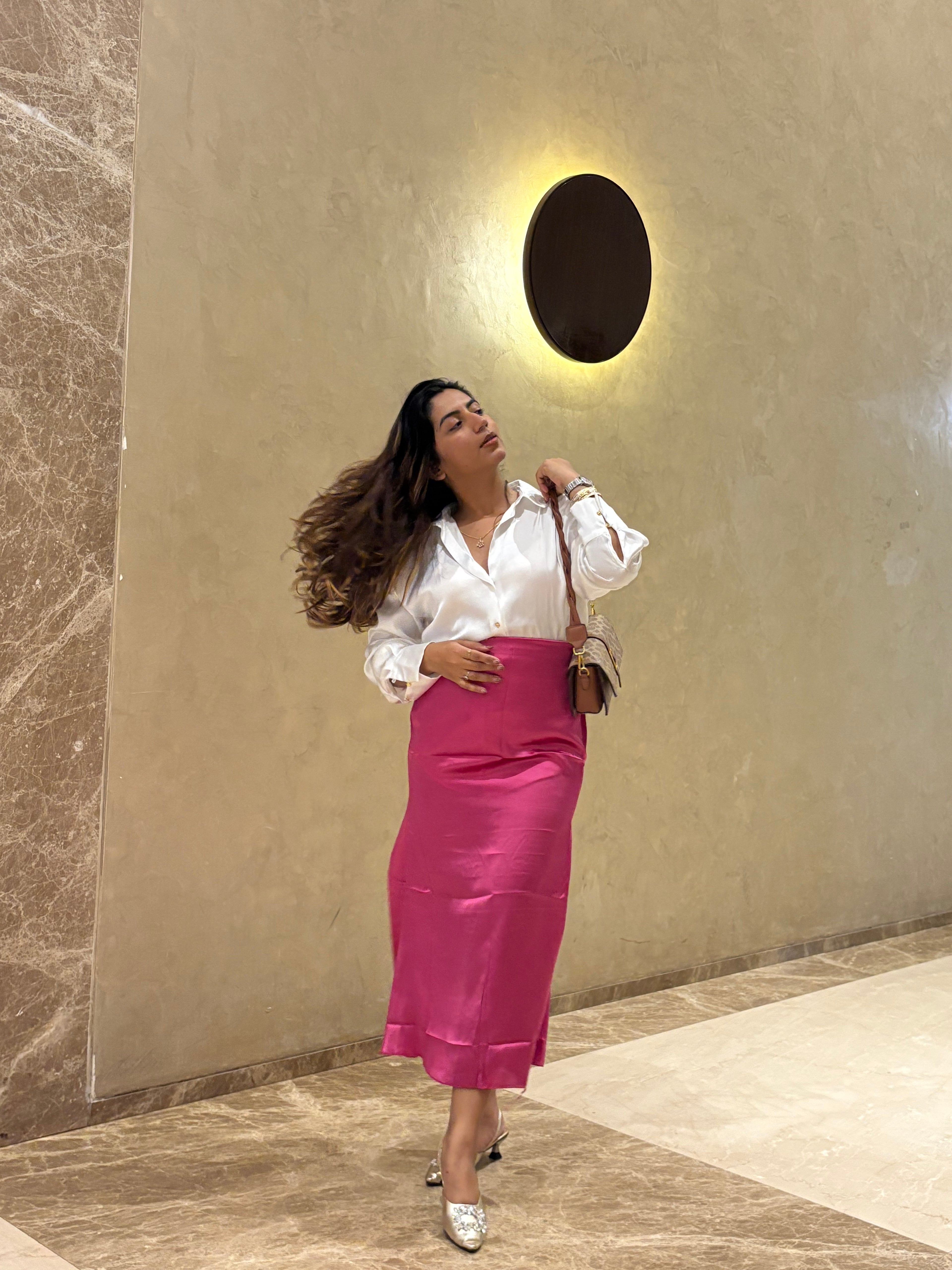 PINK SATIN SKIRT