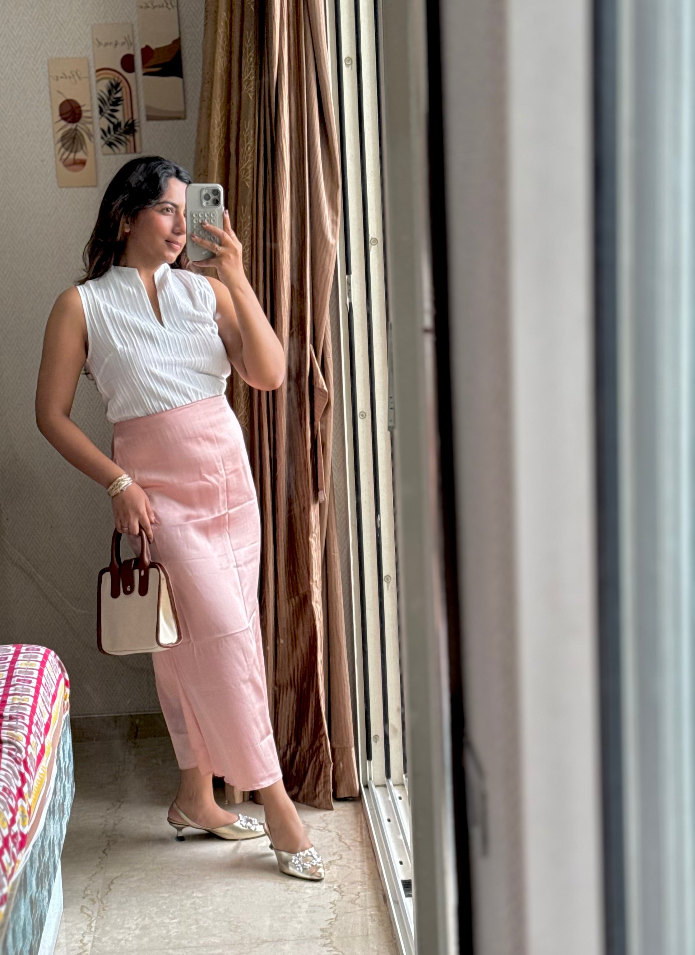 PEACH PINK SATIN SKIRT