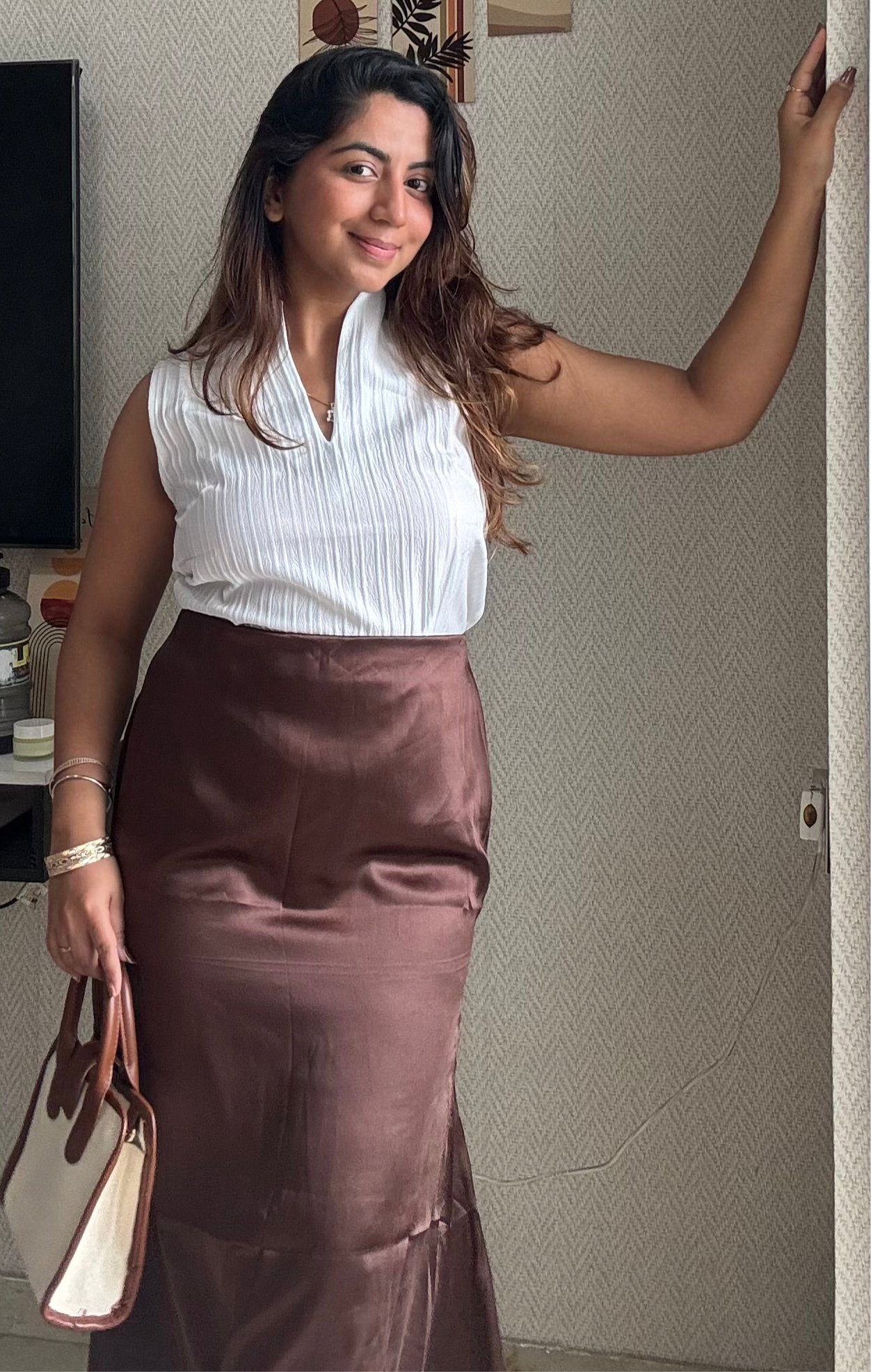 BROWN SATIN SKIRT
