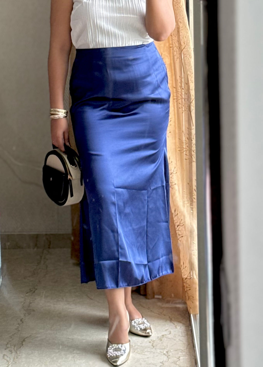 NAVY BLUE SATIN SKIRT