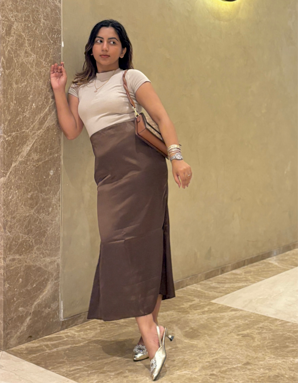 BROWN SATIN SKIRT
