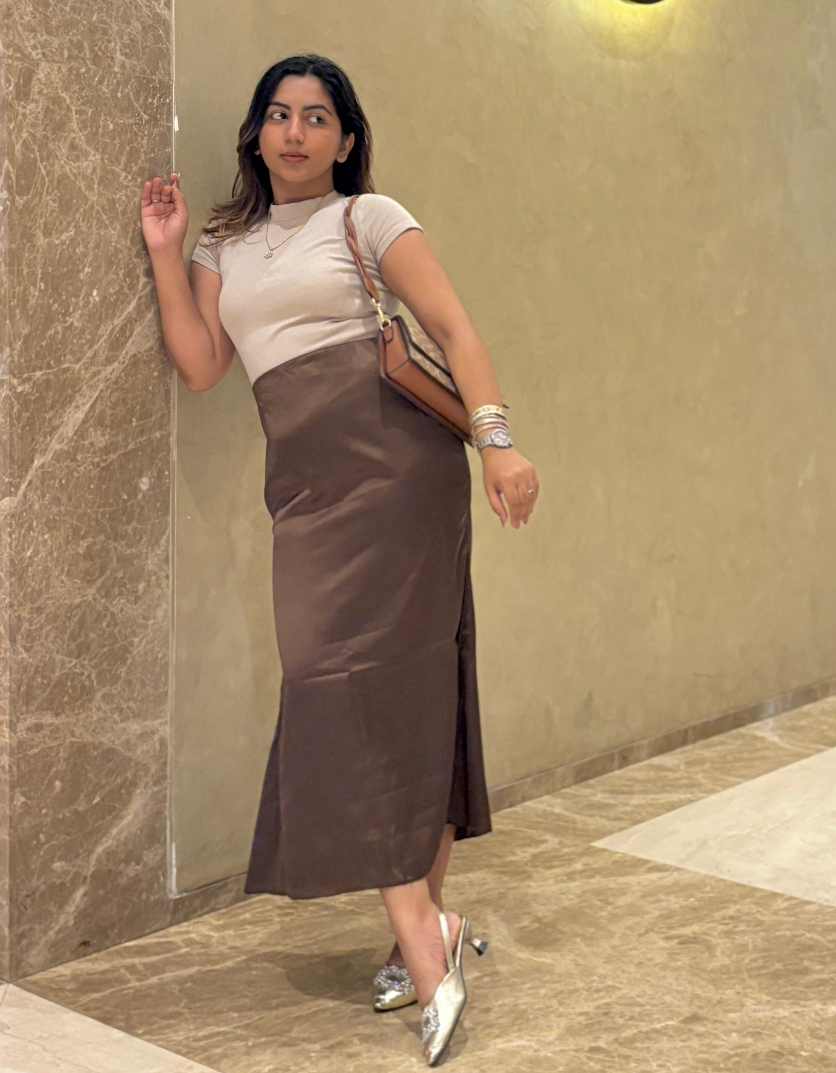 BROWN SATIN SKIRT