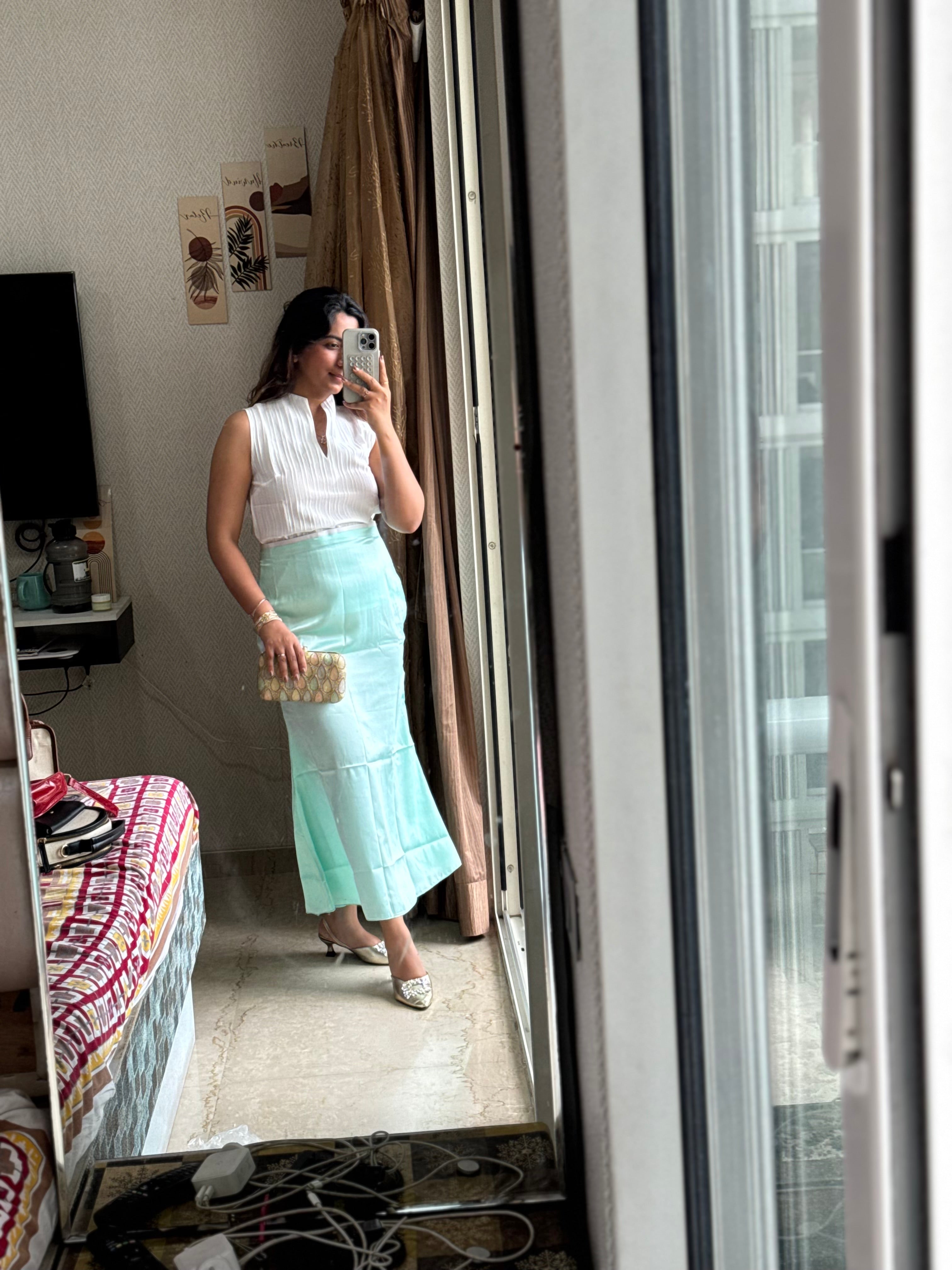 AQUA BLUE SATIN SKIRT