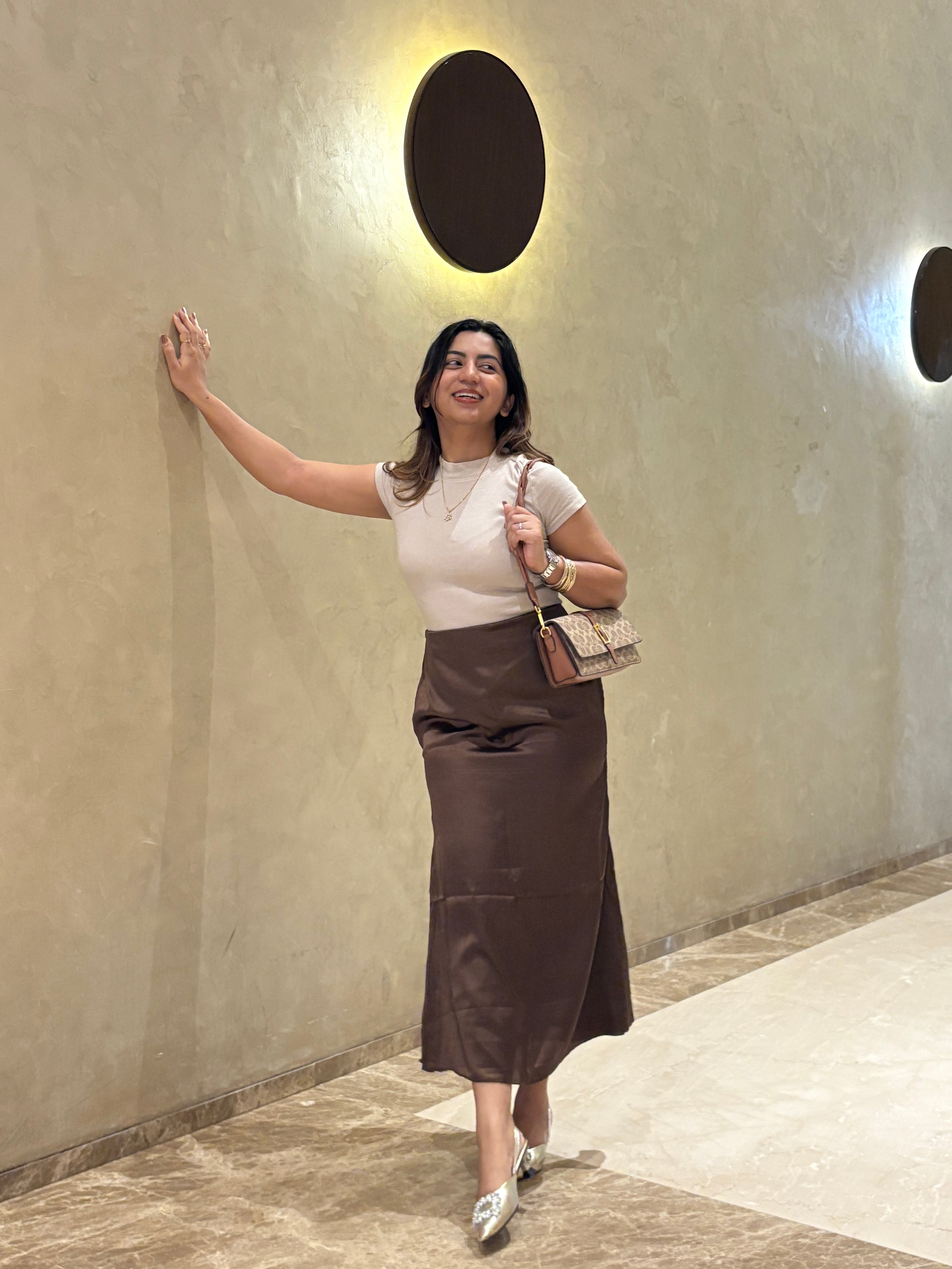 BROWN SATIN SKIRT