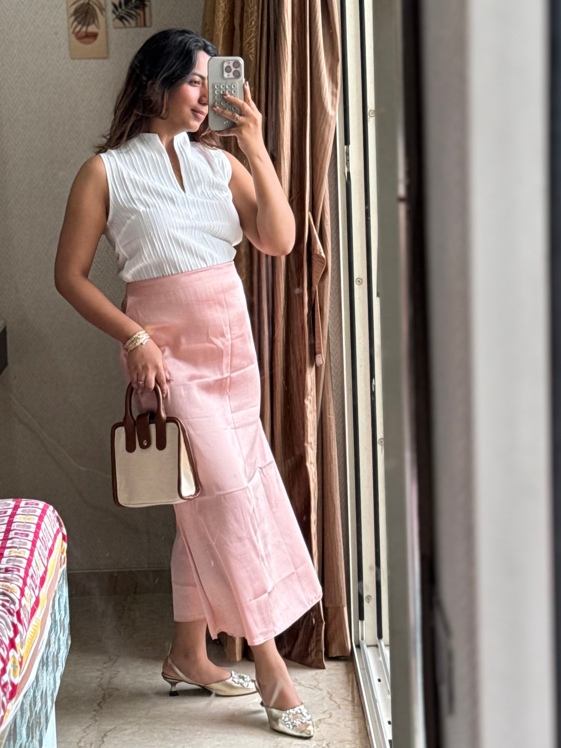 PEACH PINK SATIN SKIRT
