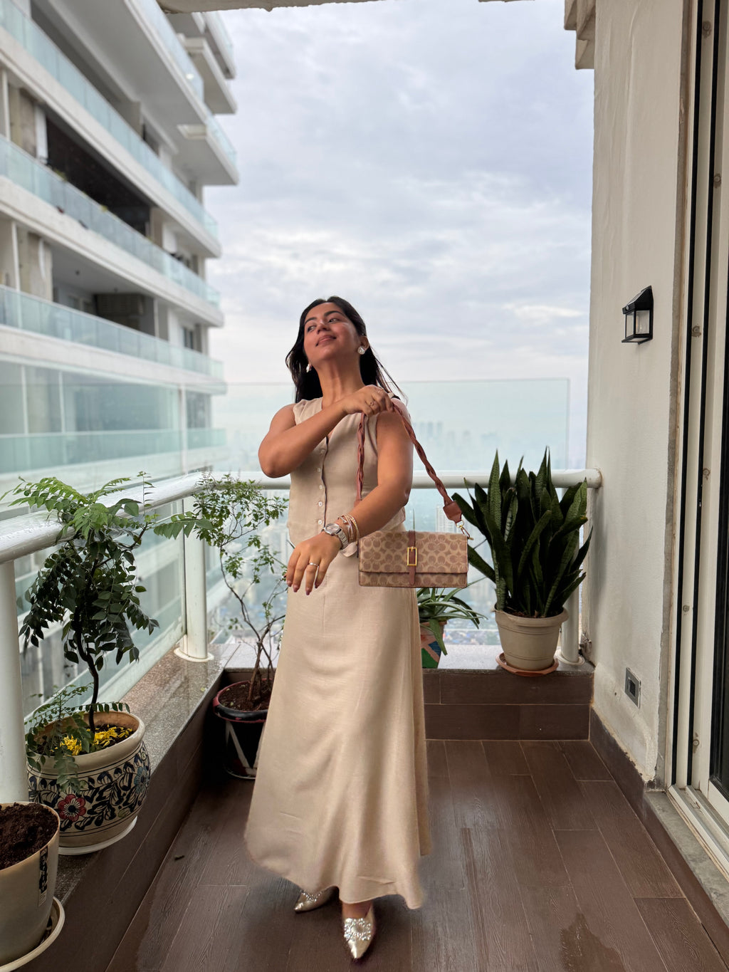 BEIGE SLUB SKIRT COORD SET
