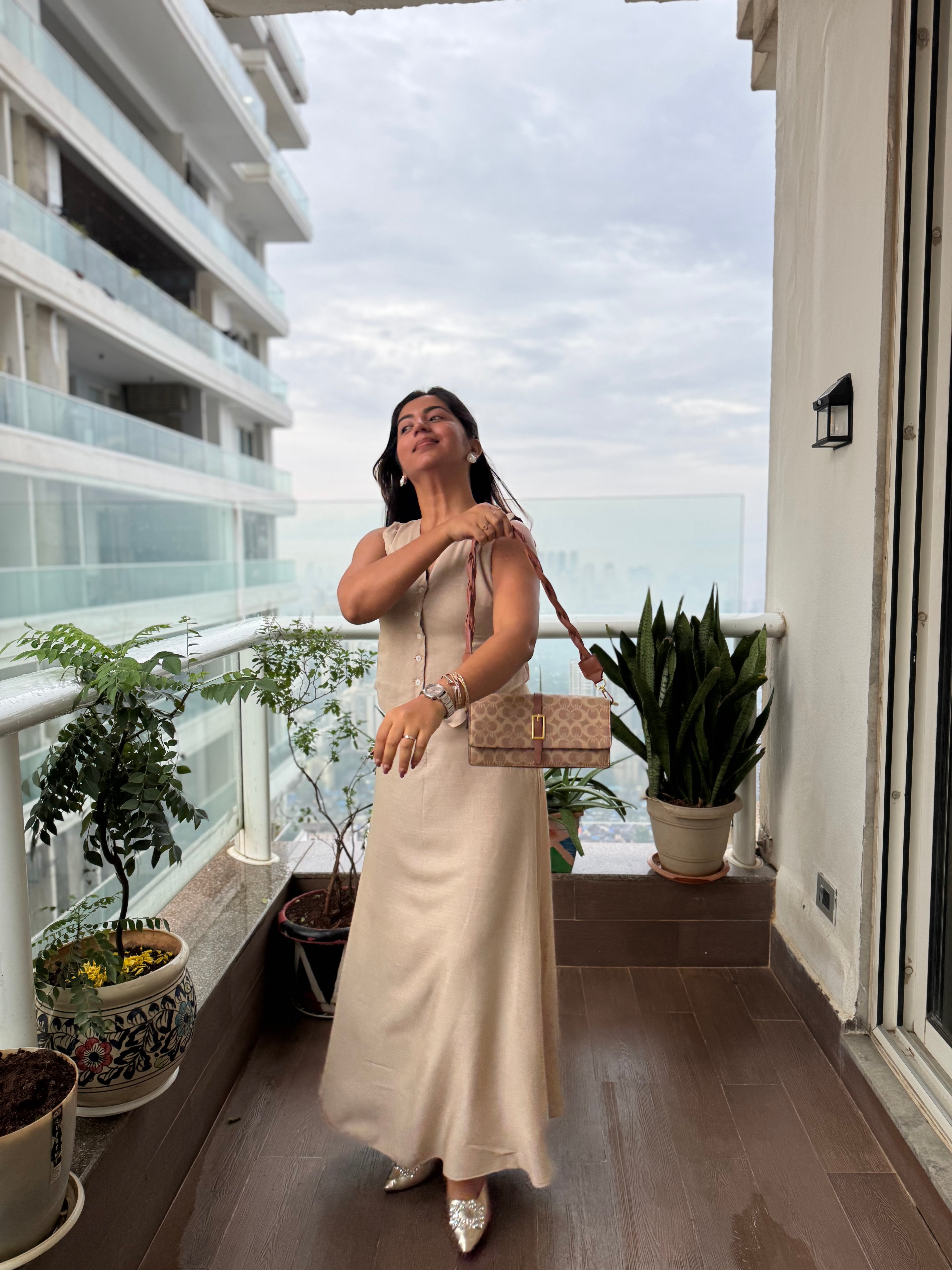BEIGE SLUB SKIRT COORD SET