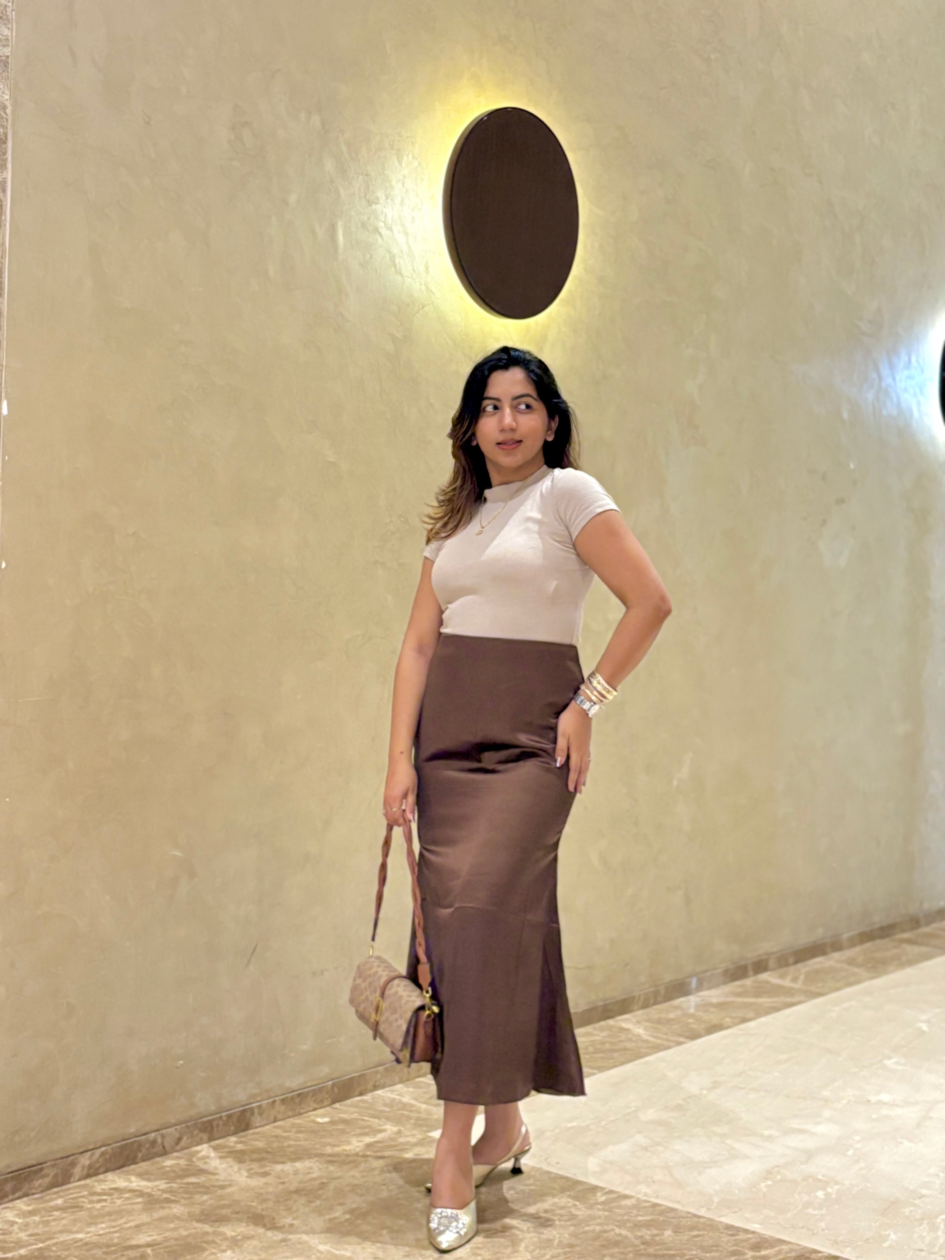 BROWN SATIN SKIRT