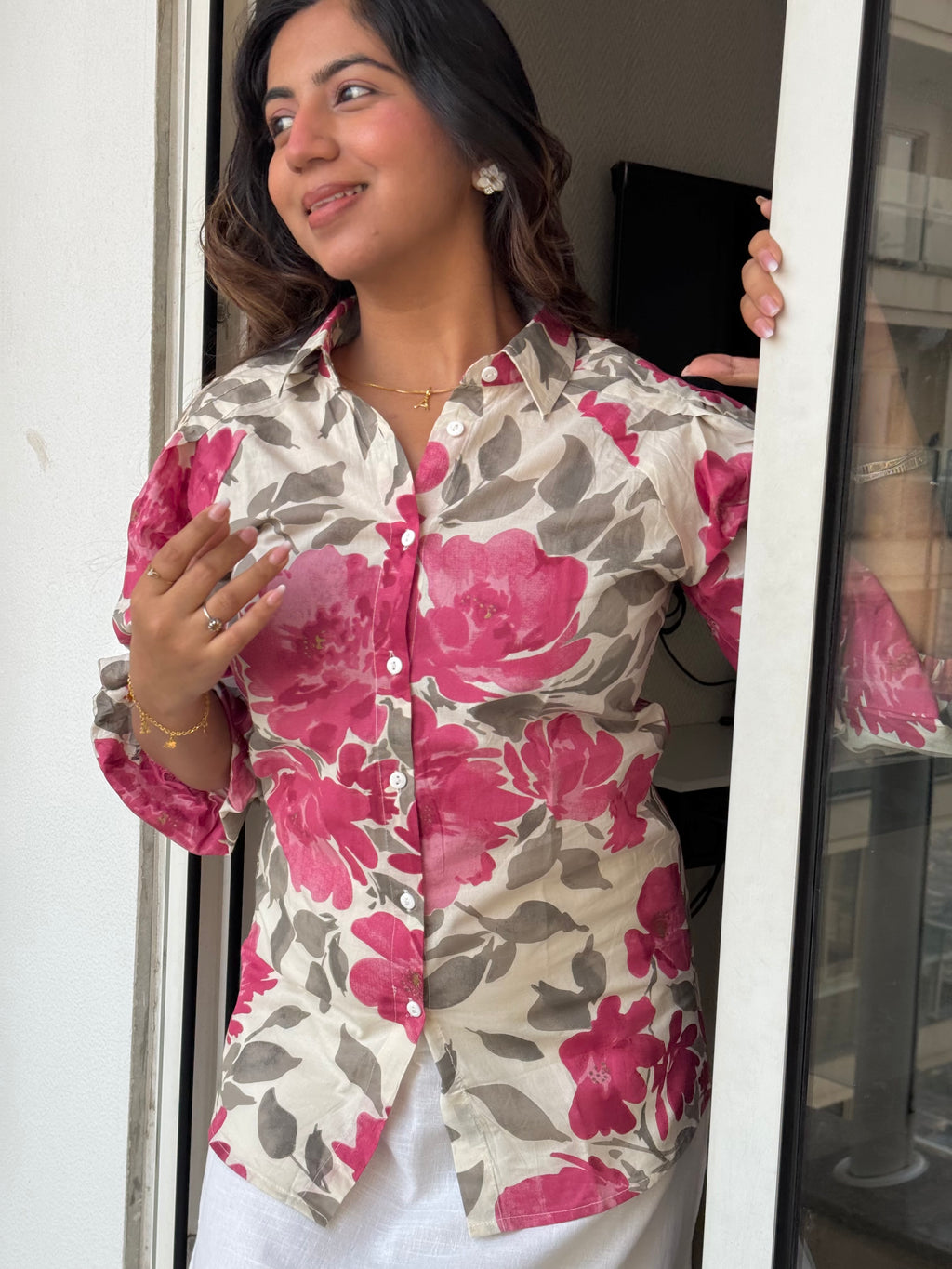 Classic Pink Floral Print Shirt