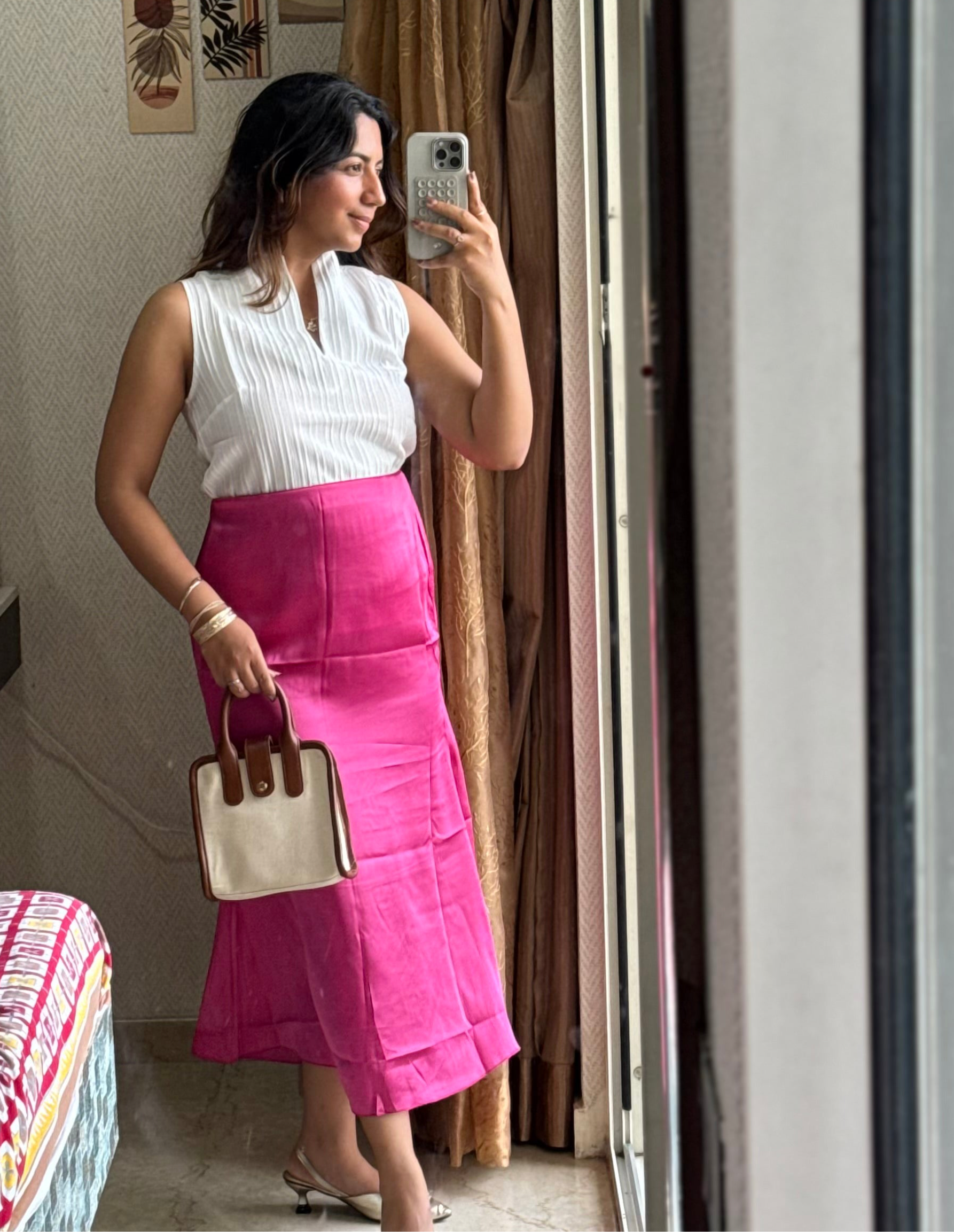 PINK SATIN SKIRT