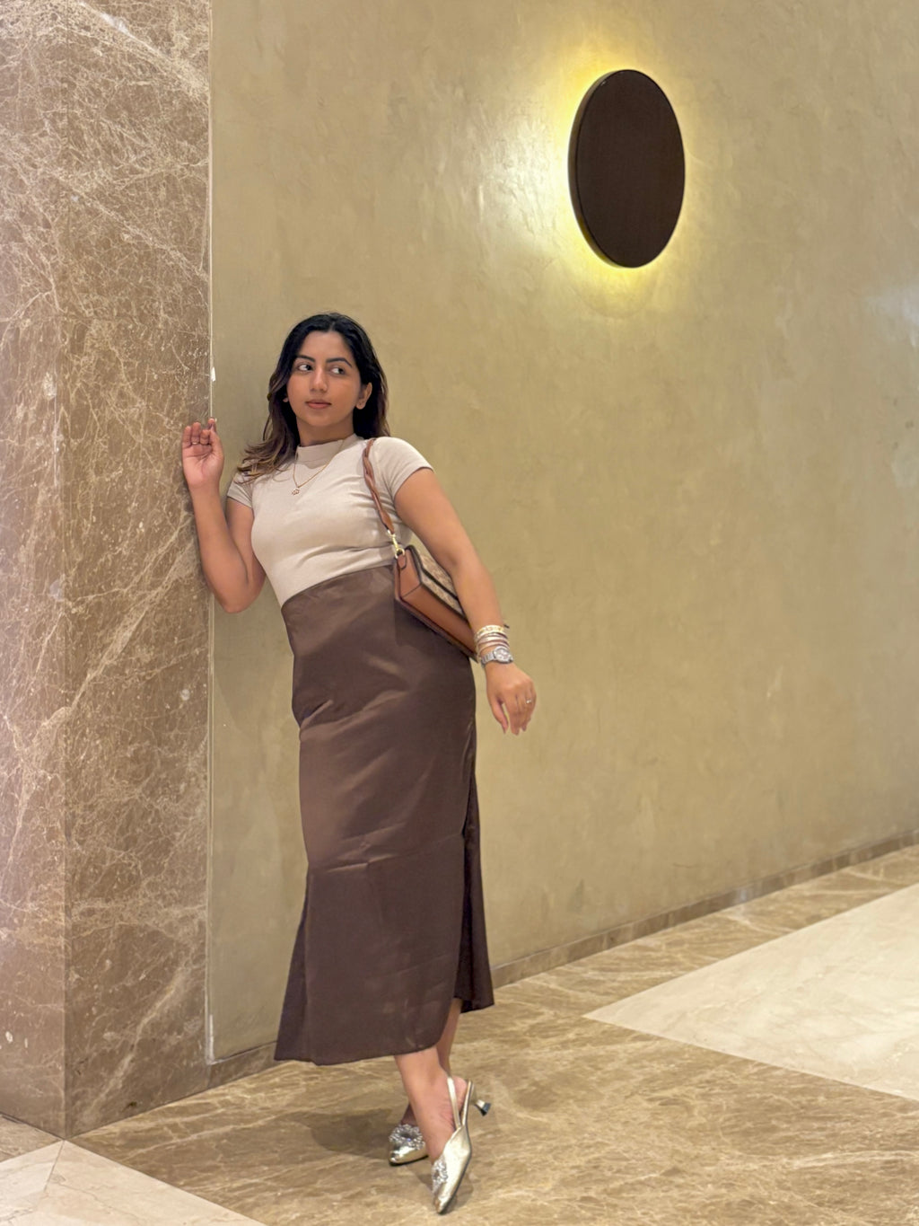 BROWN SATIN SKIRT