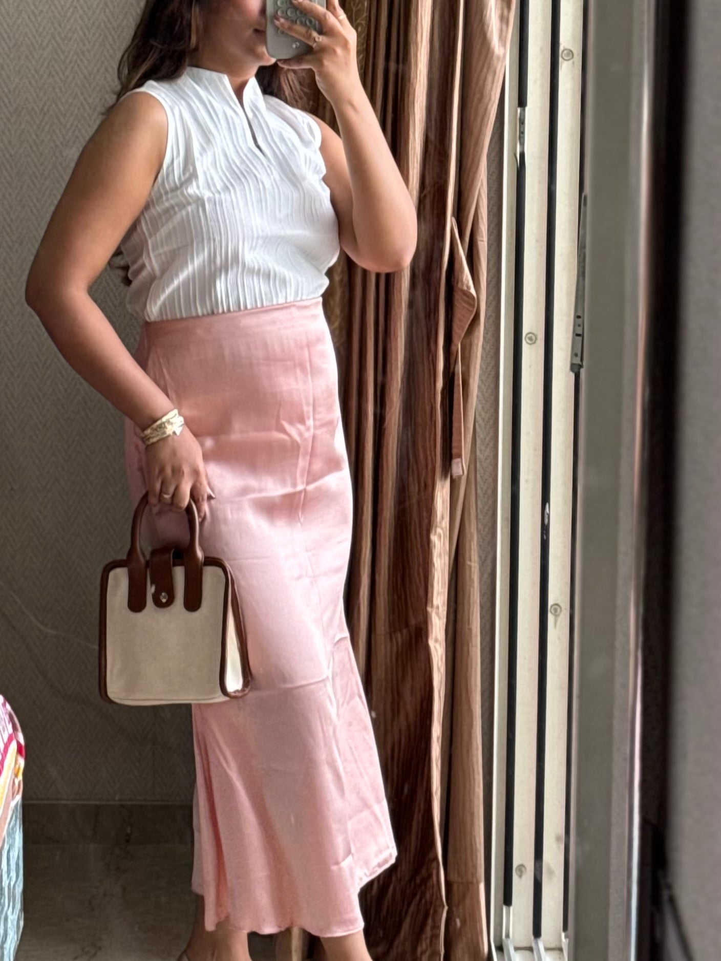 PEACH PINK SATIN SKIRT