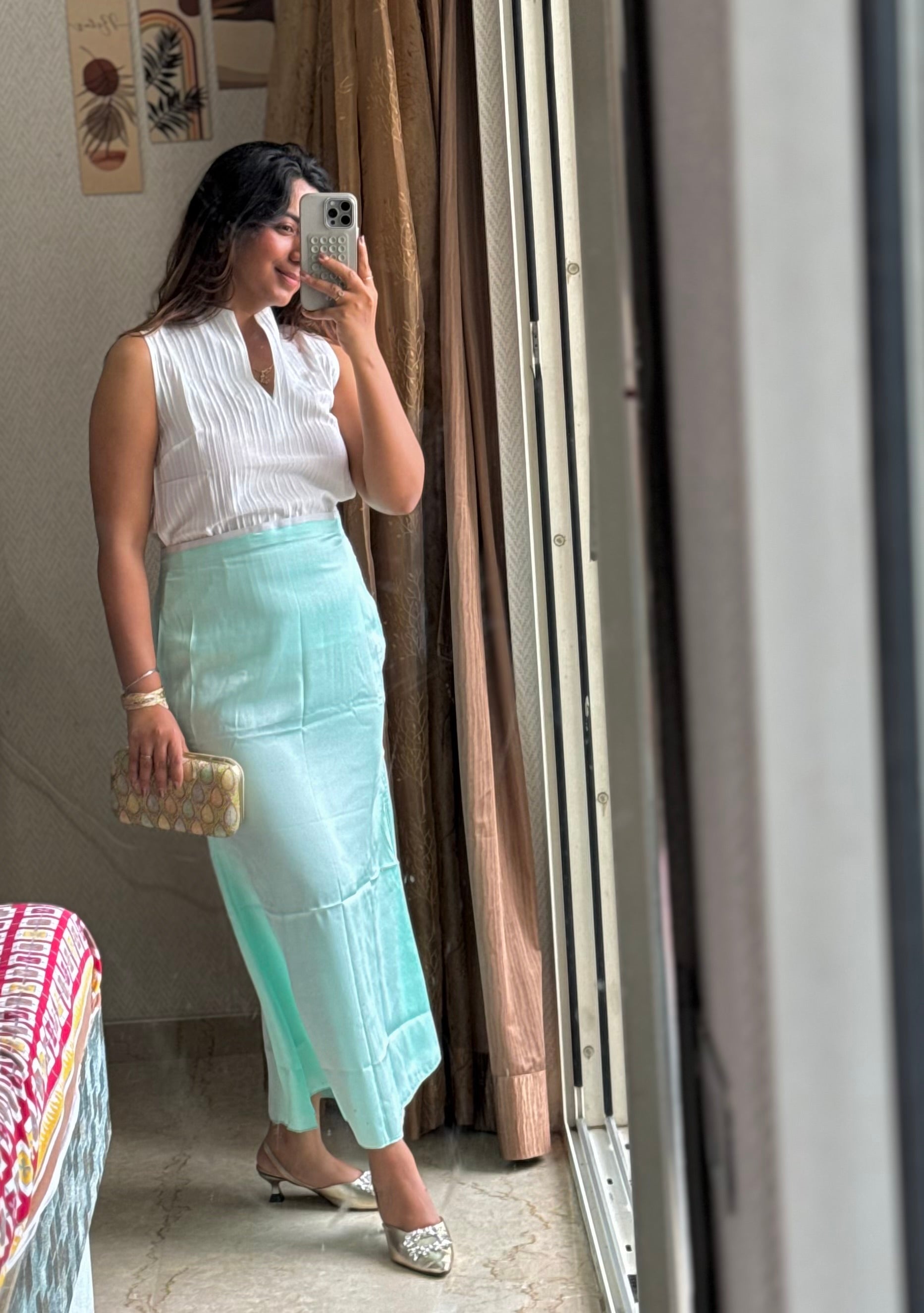 AQUA BLUE SATIN SKIRT