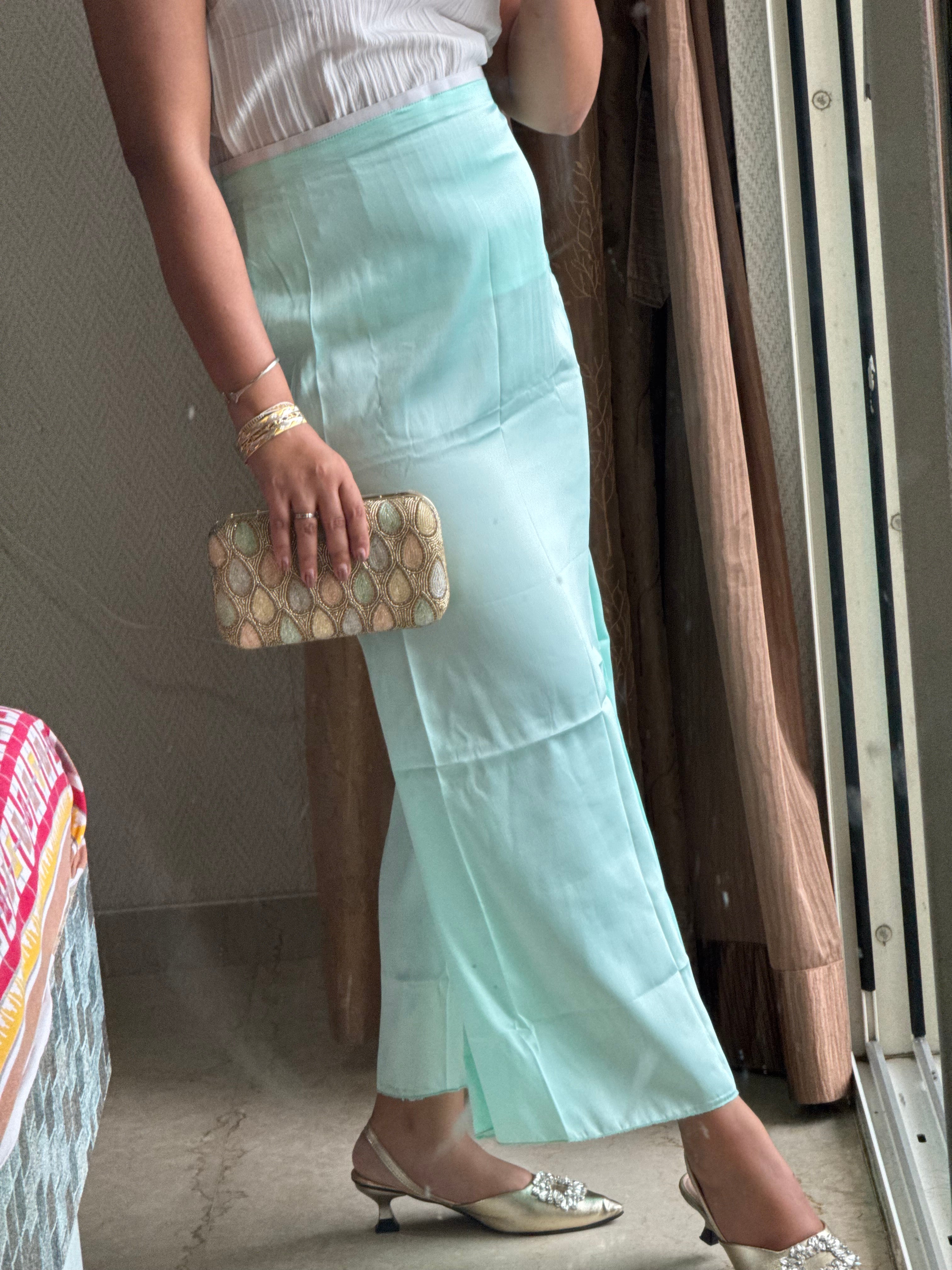 AQUA BLUE SATIN SKIRT