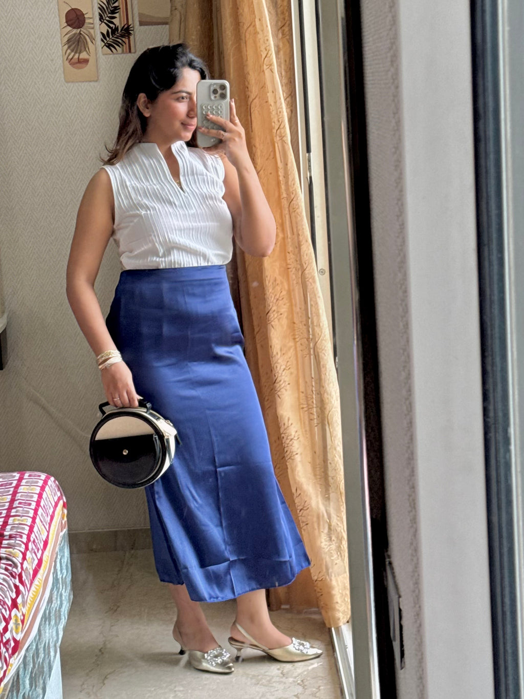 NAVY BLUE SATIN SKIRT