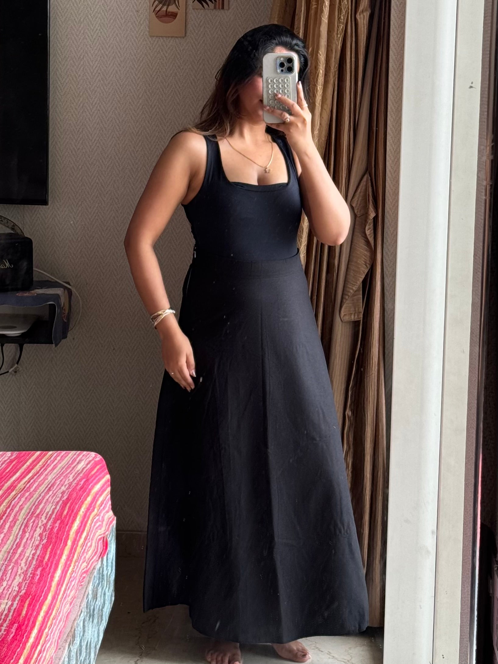 Premium Cotton Black Skirt with Lining