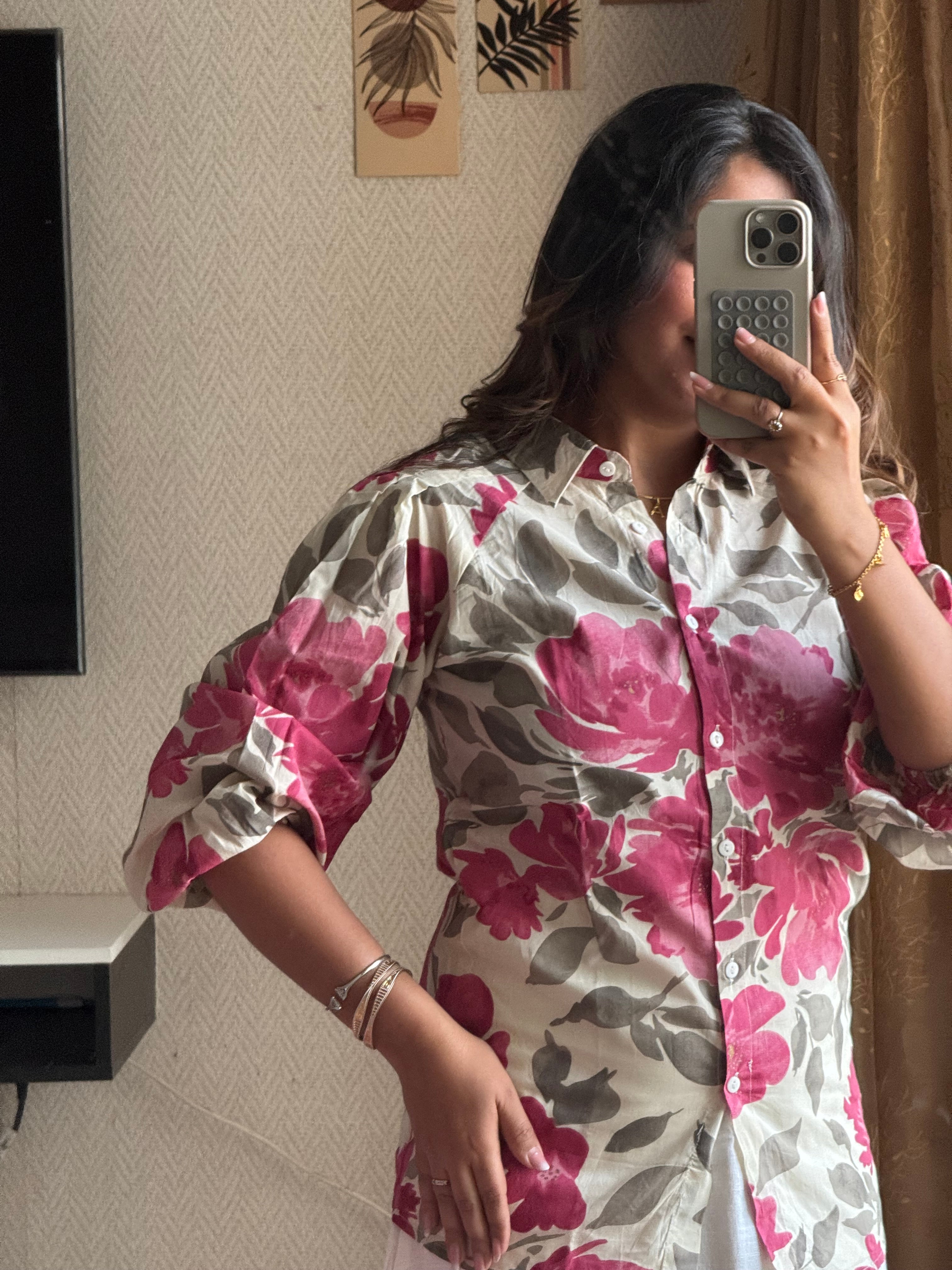 Classic Pink Floral Print Shirt