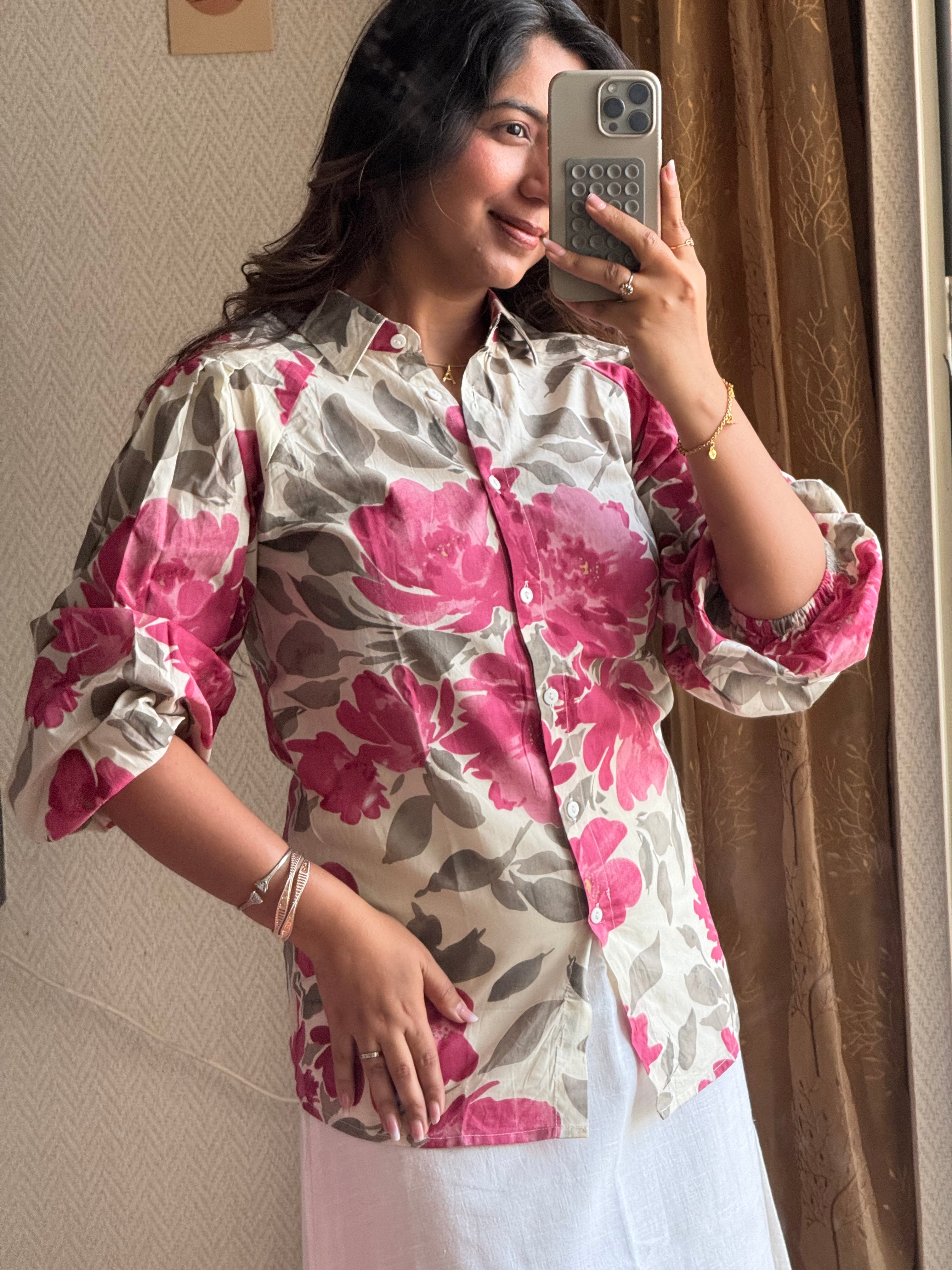 Classic Pink Floral Print Shirt