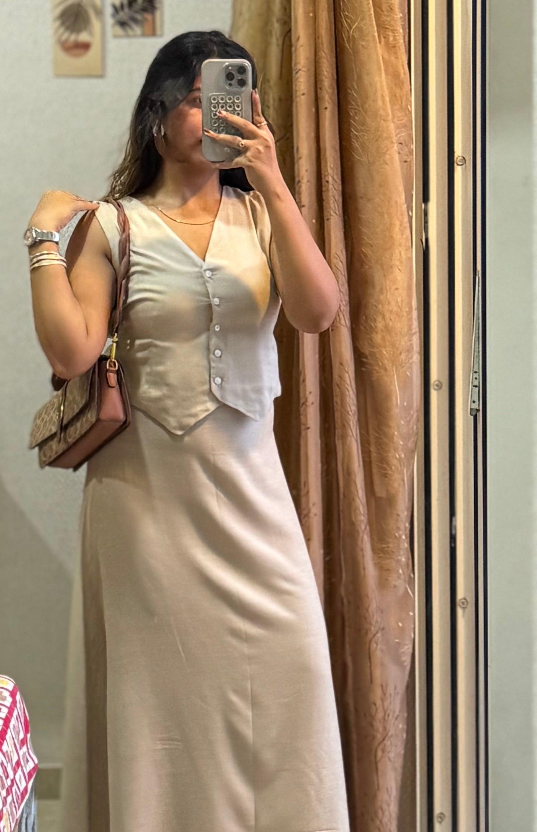 BEIGE SLUB SKIRT COORD SET