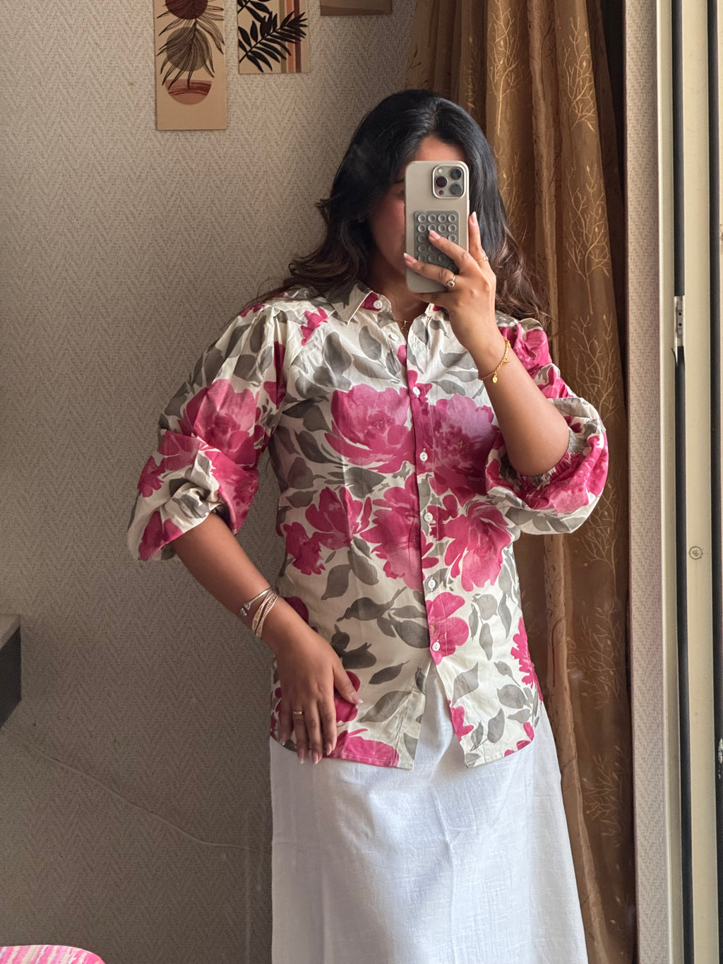 Classic Pink Floral Print Shirt