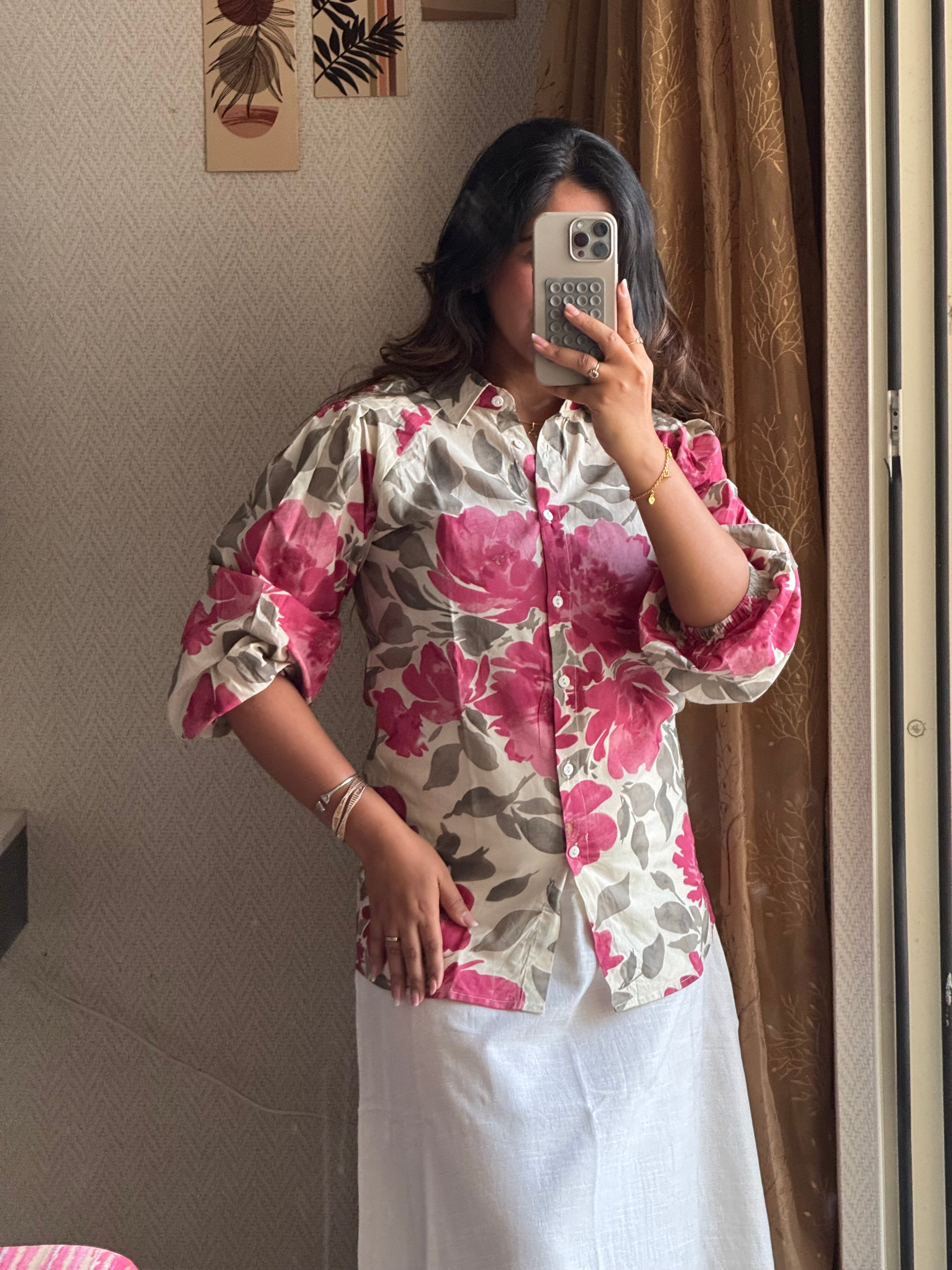 Classic Pink Floral Print Shirt