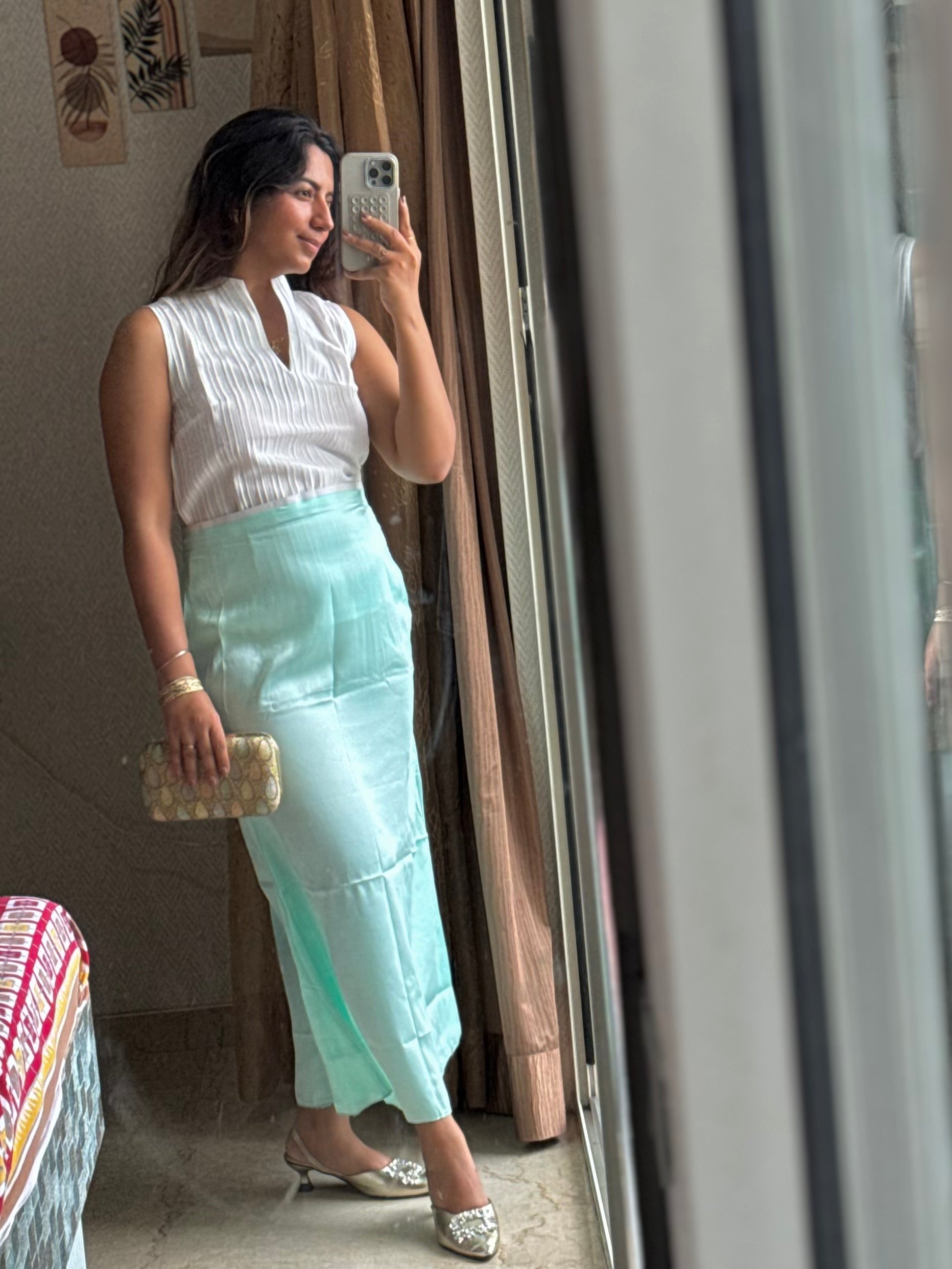 AQUA BLUE SATIN SKIRT