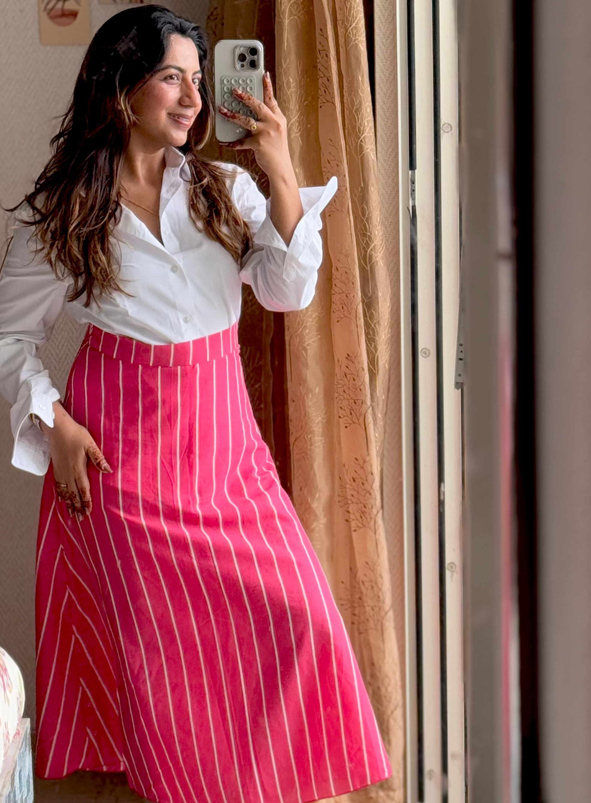 PINK STRIPES COTTON SKIRT