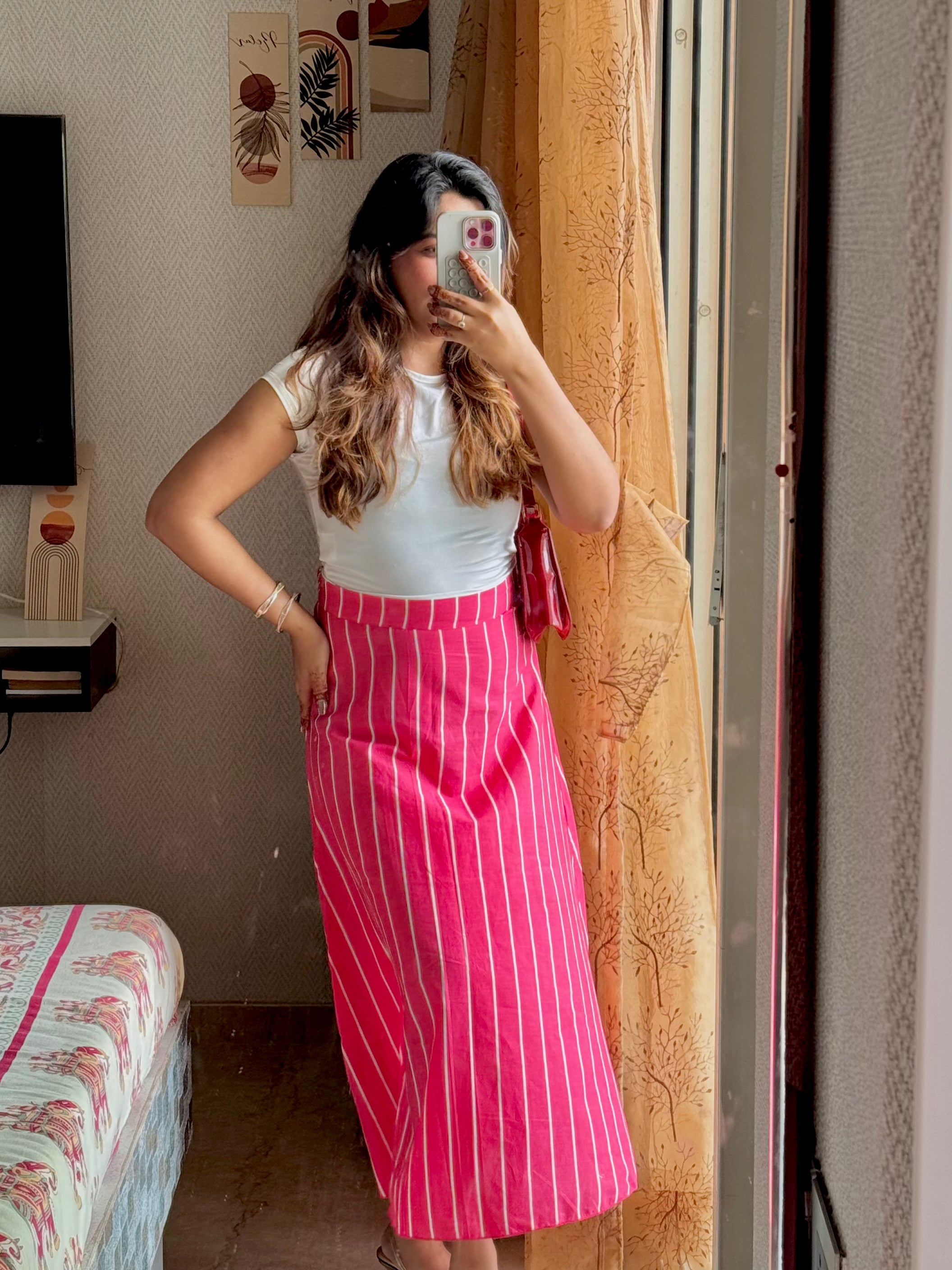 PINK STRIPES COTTON SKIRT