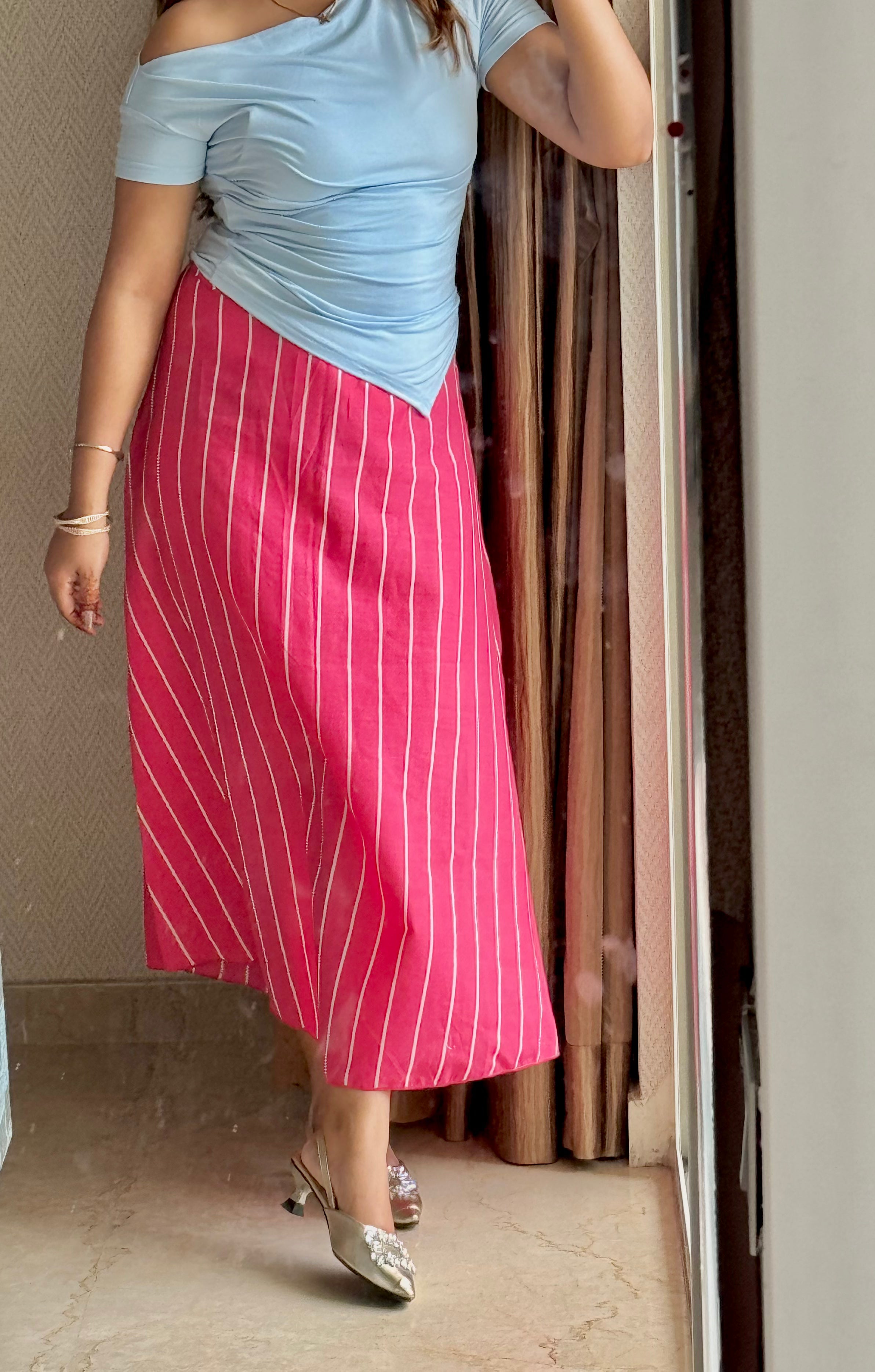PINK STRIPES COTTON SKIRT