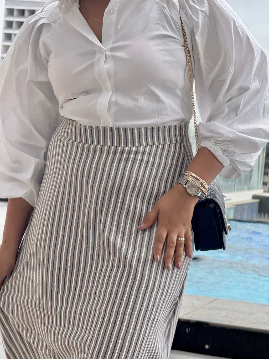 Grey Stripes Cotton Skirt