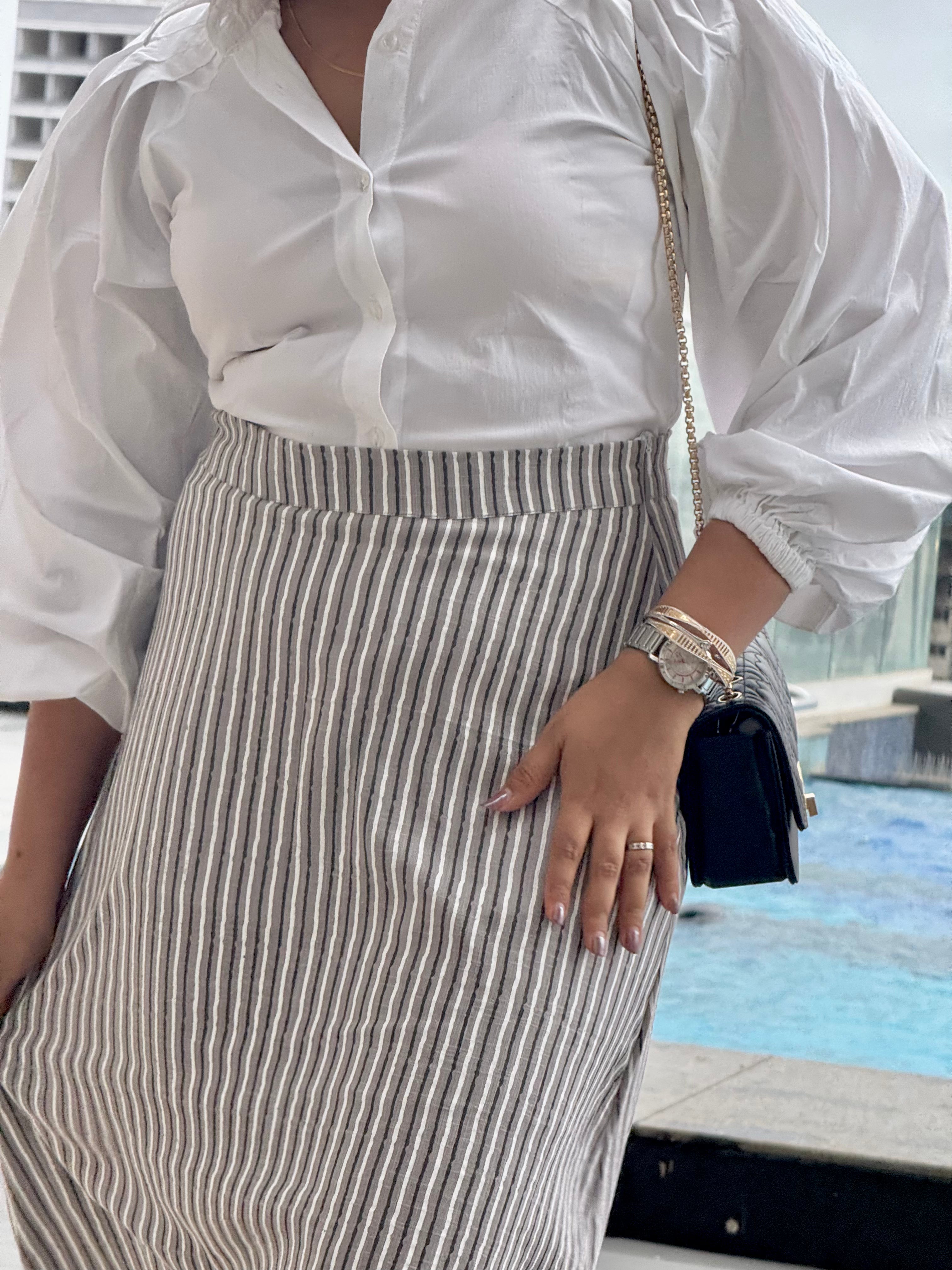 Grey Stripes Cotton Skirt